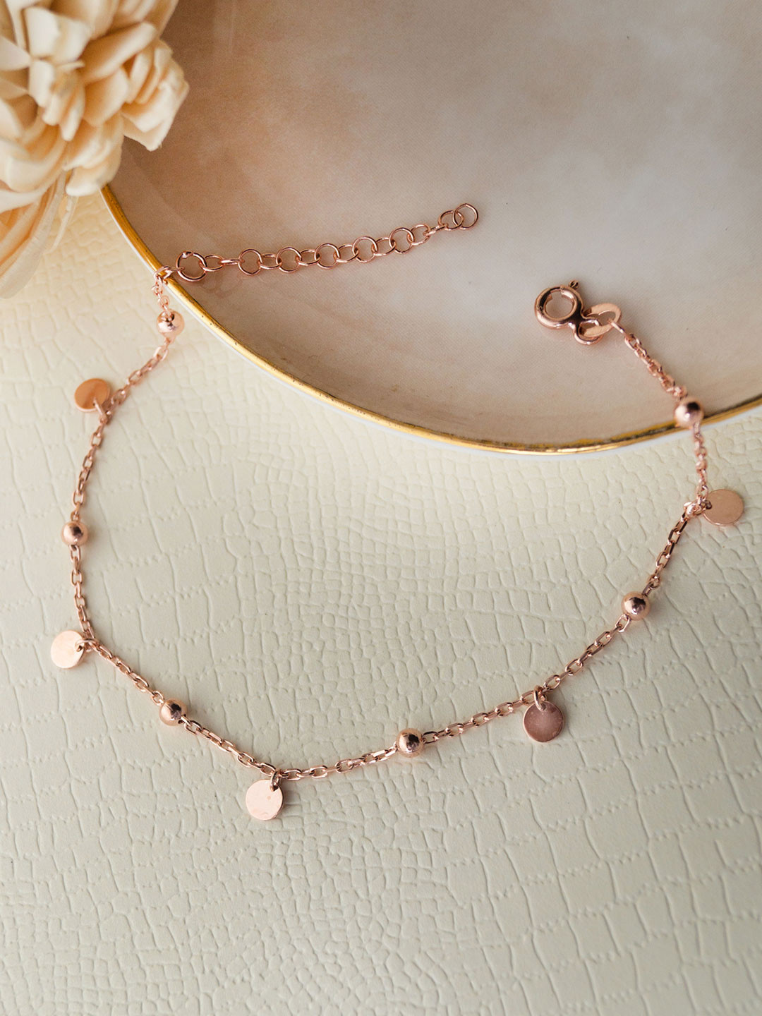 

MANNASH Rose Gold Sterling Silver Rose Gold-Plated Charm Bracelet