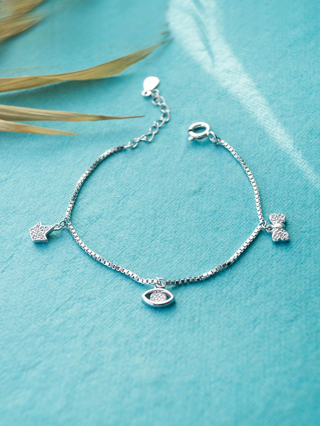 

MANNASH Sterling Silver Cubic Zirconia Rhodium-Plated Charm Bracelet