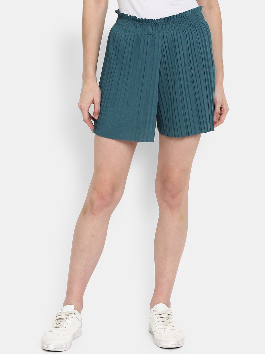 

V-Mart Women Mid-Rise Self Designed Casual Cotton Shorts, Green