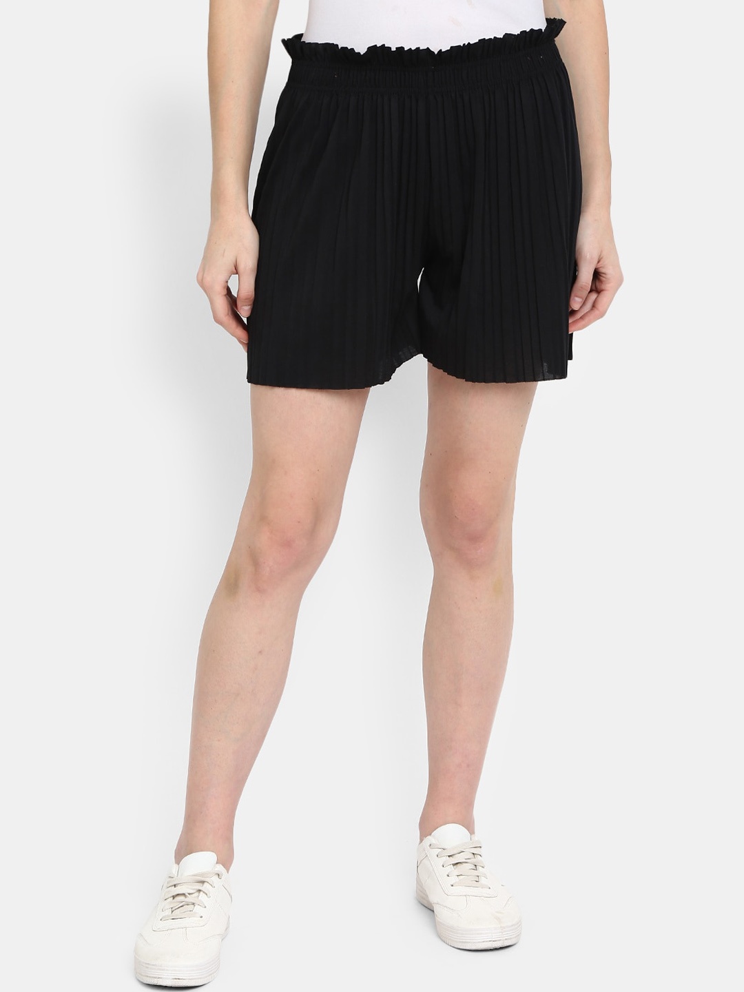 

V-Mart Women Mid-Rise Self Designed Casual Cotton Shorts, Black