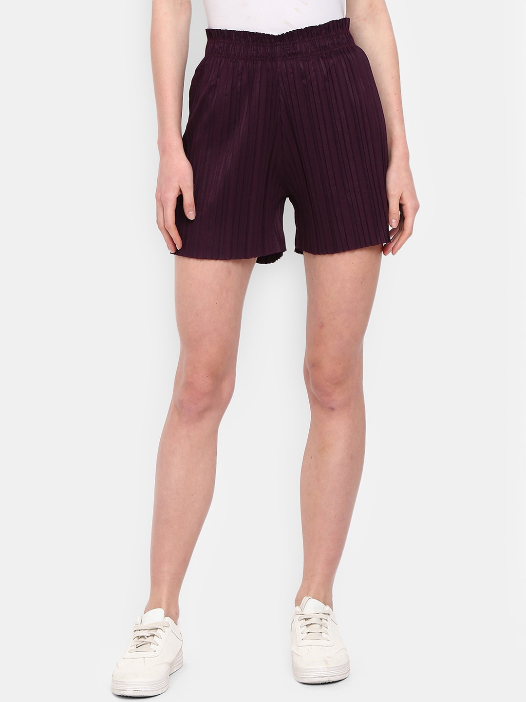 

V-Mart Women Mid-Rise Self Designed Casual Cotton Shorts, Purple