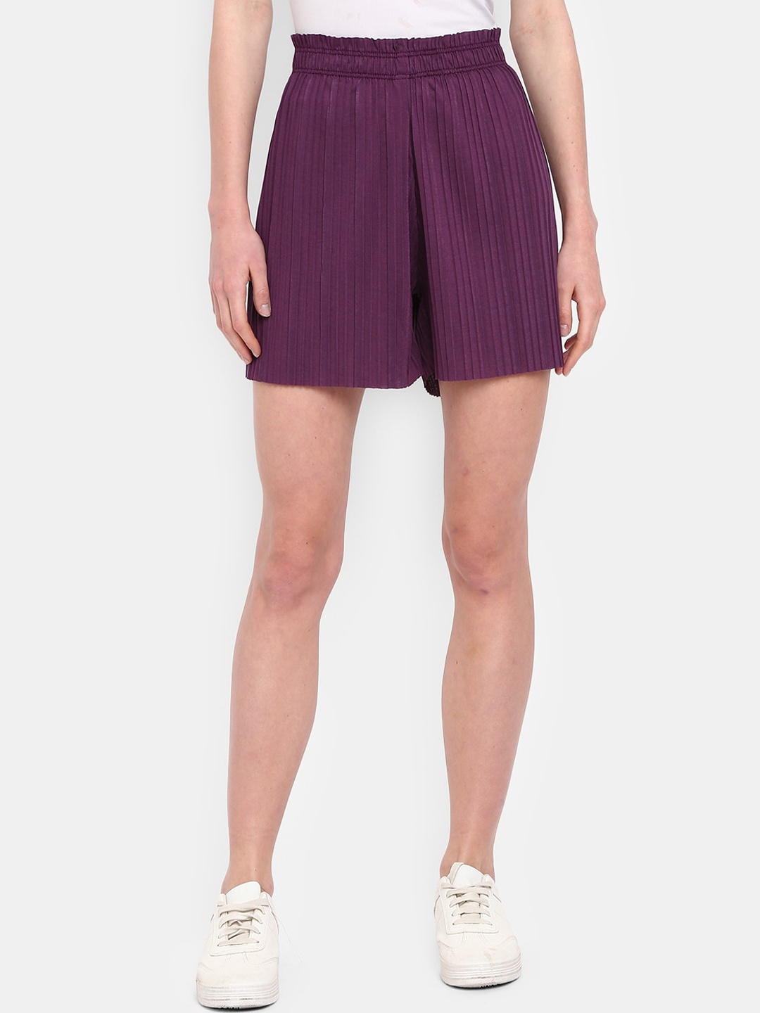 

V-Mart Women Mid-Rise Self Designed Casual Cotton Shorts, Lavender