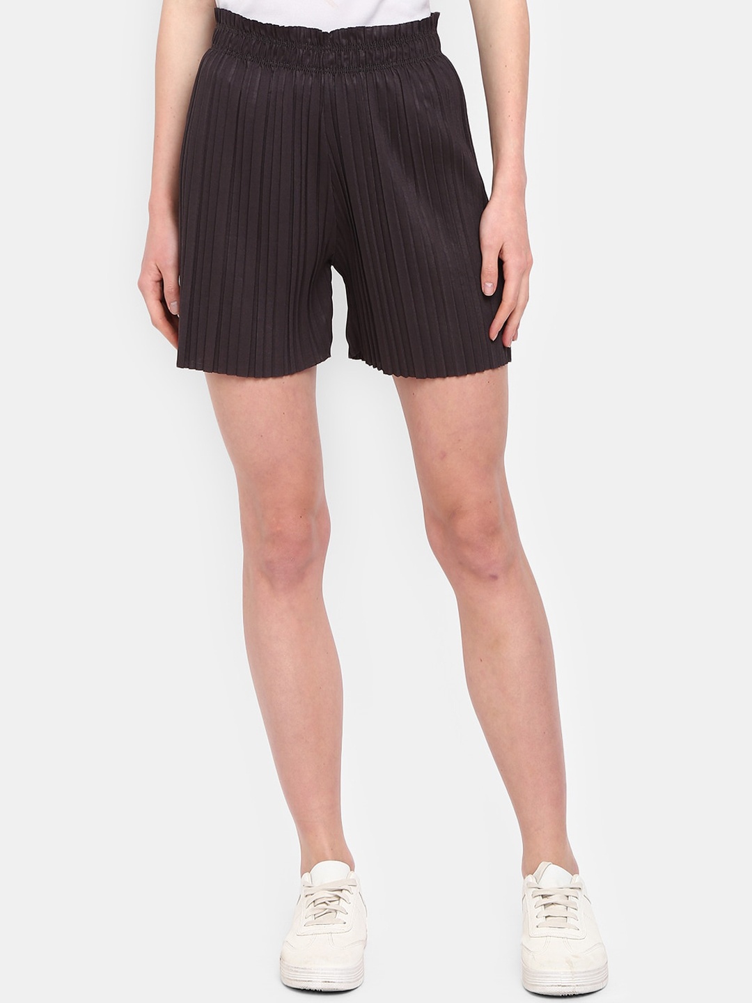 

V-Mart Women Mid-Rise Self Designed Casual Cotton Shorts, Grey