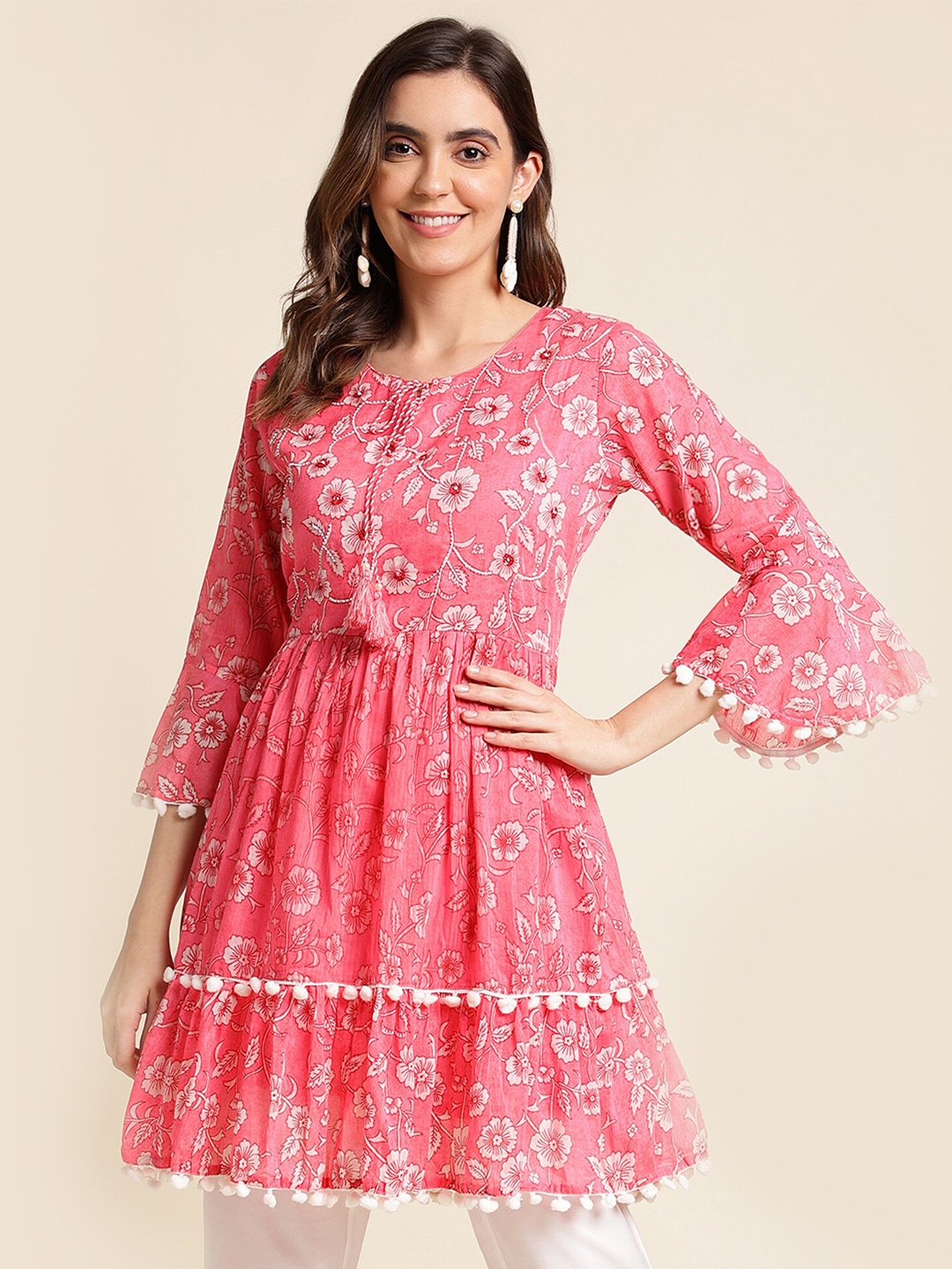 

Sangria Floral Printed Pure Cotton Kurti, Pink