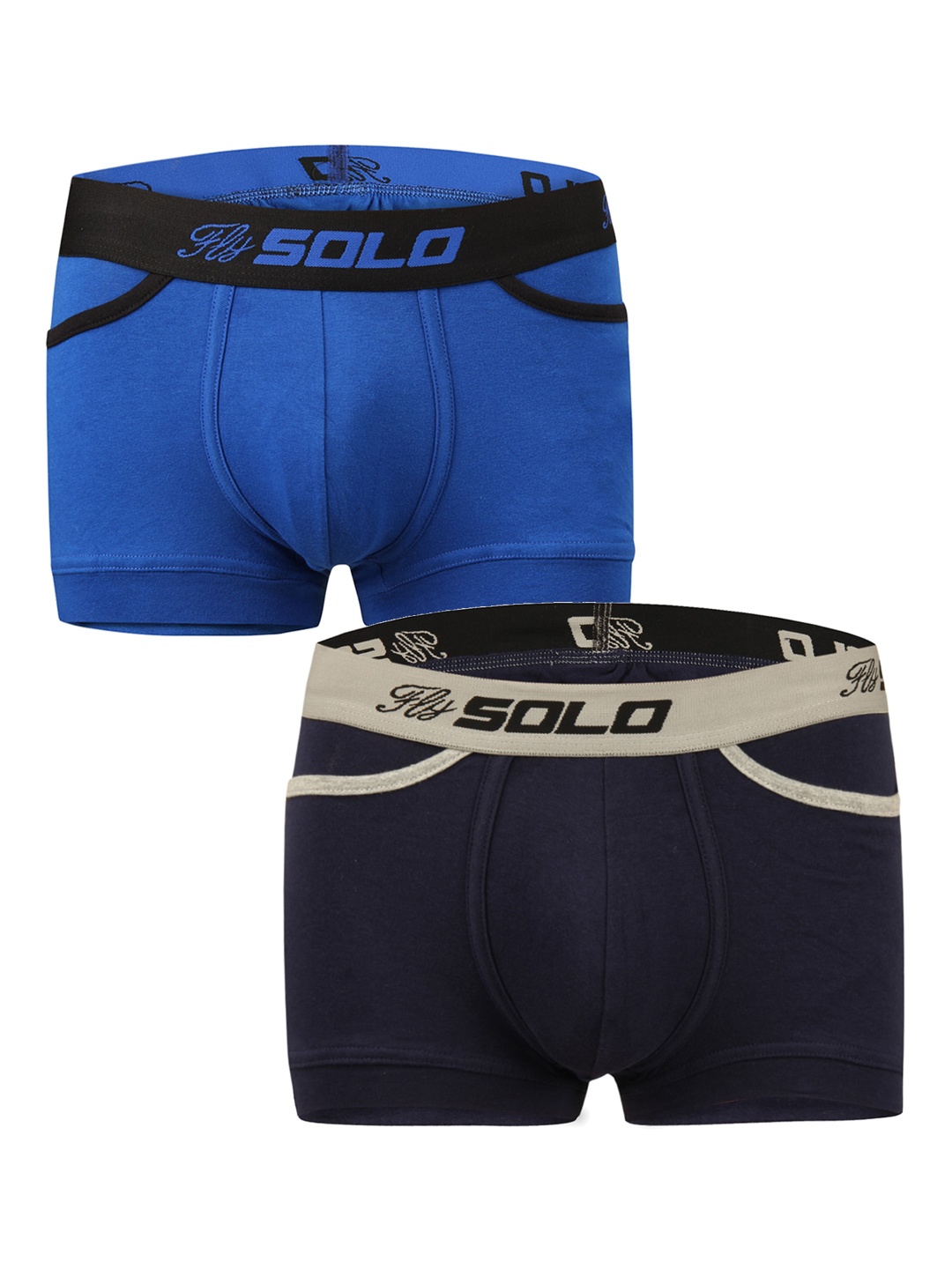 

SOLO Pack Of 2 Mid-Rise Trunks Grip-Pocket-2-Navy,Royal Blue-75, Navy blue