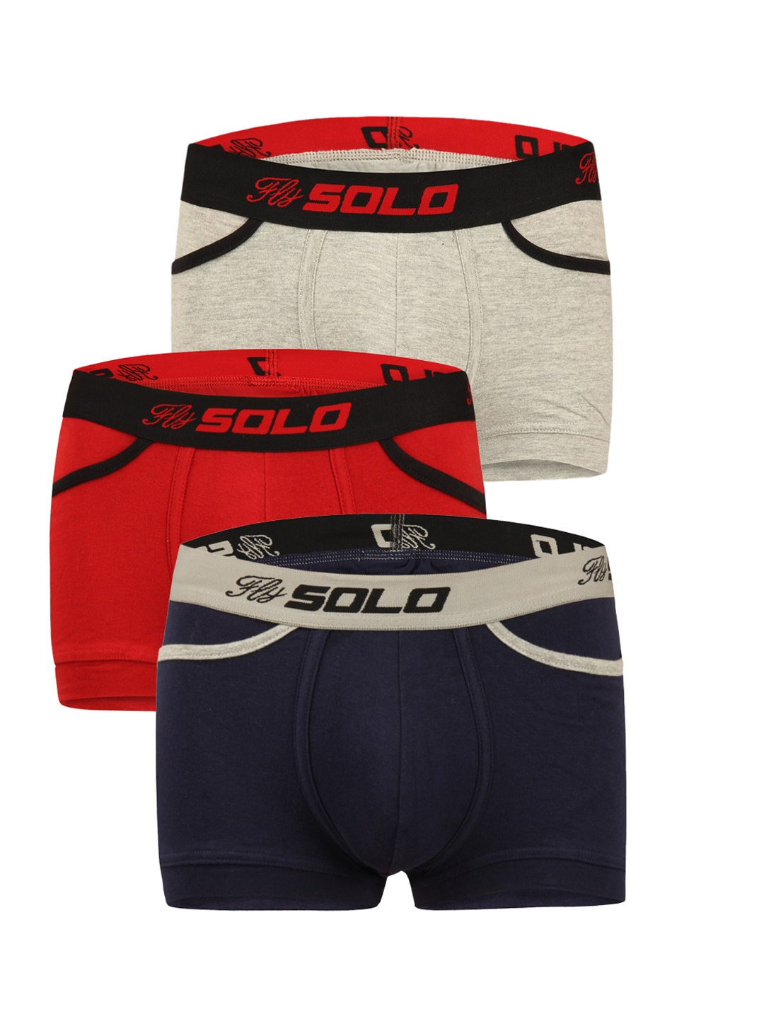 

SOLO Pack Of 3 Mid-Rise Trunks, Navy blue