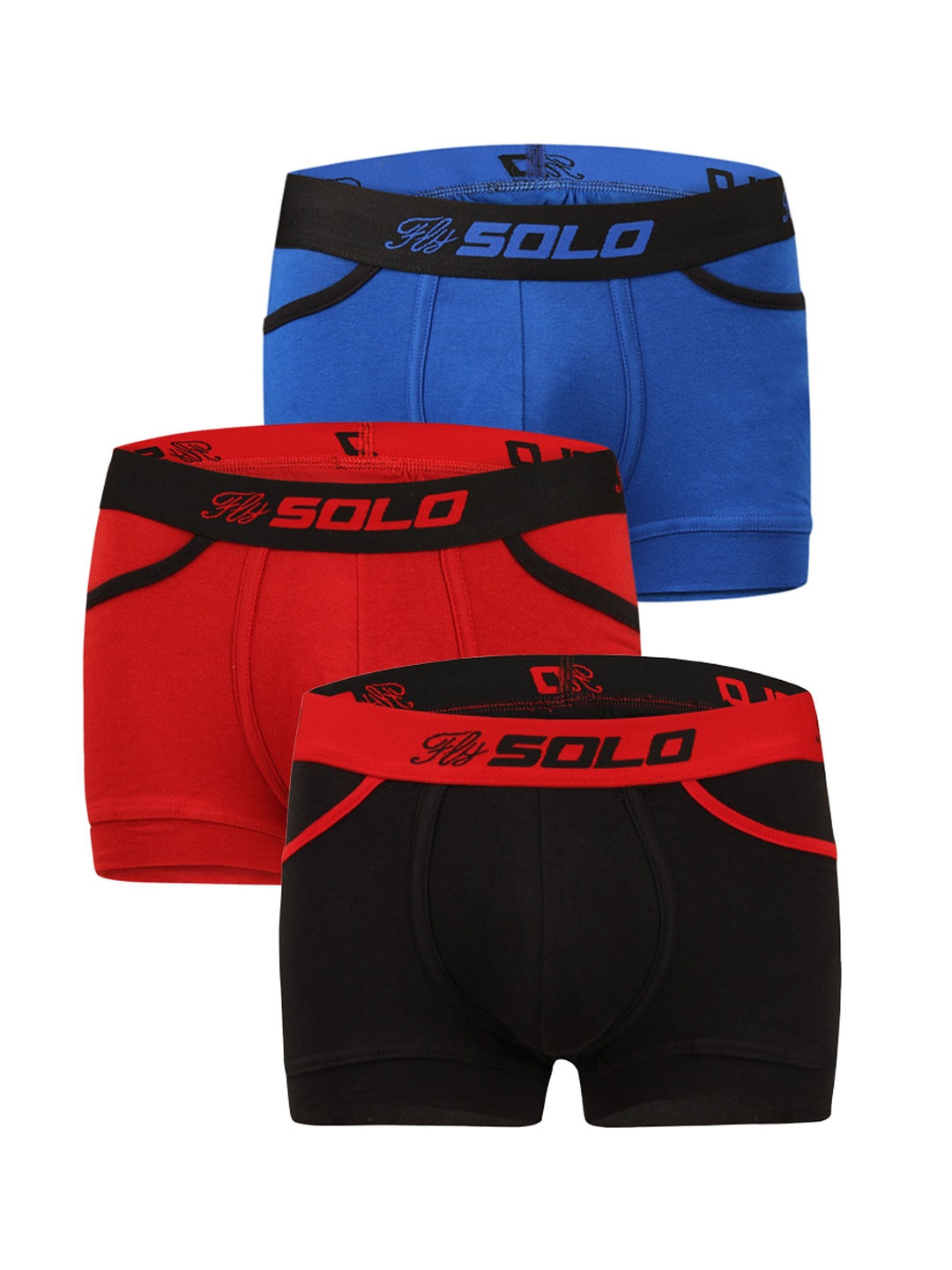 

SOLO Pack Of 3 Mid-Rise Trunks Grip-Pocket-3-RoyalBlue,Red,Black-75, Blue