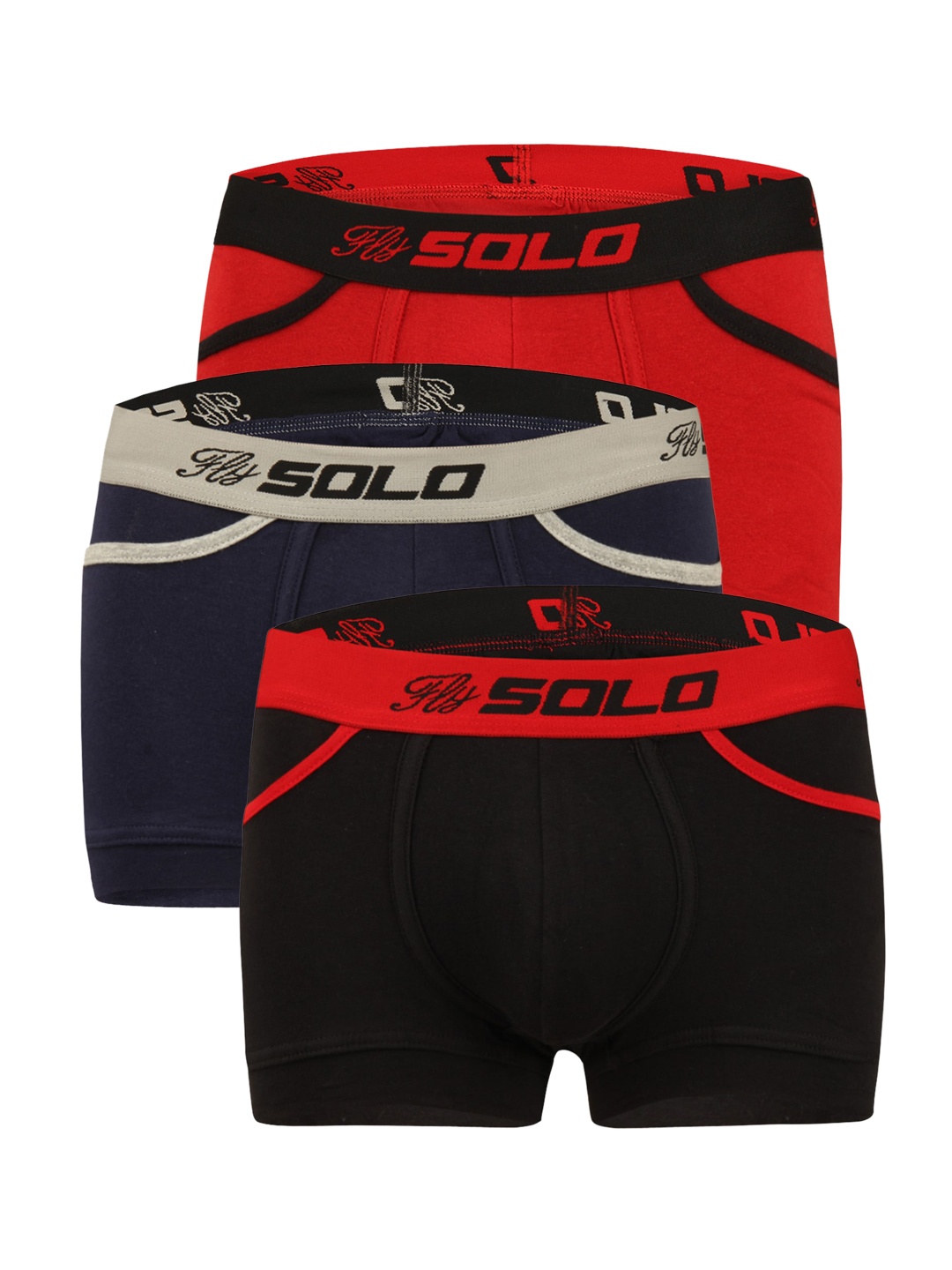 

SOLO Pack Of 3 Mid-Rise Trunks Grip-Pocket-3-Red,Navy,Black-75