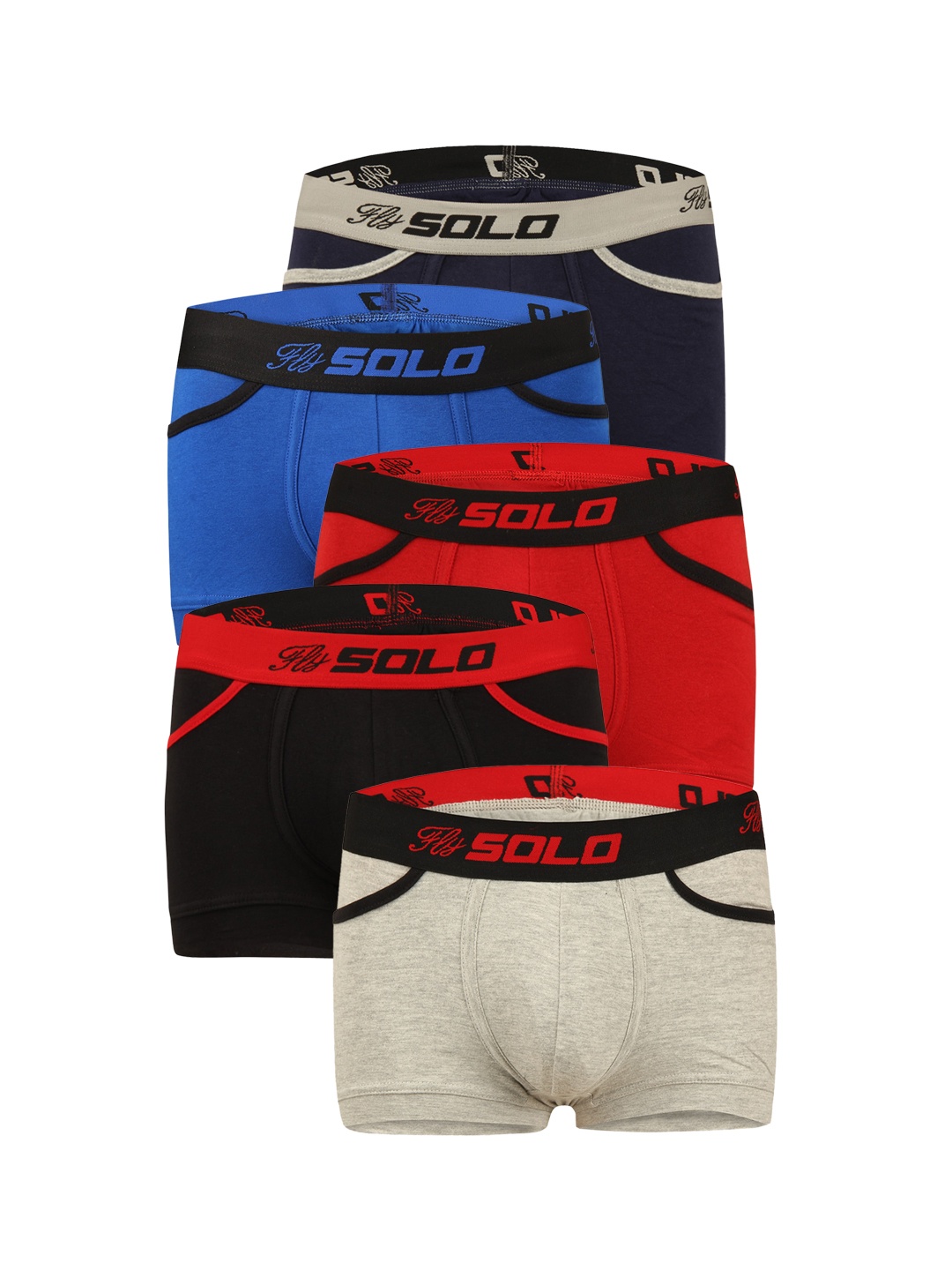 

SOLO Pack Of 5 Mid-Rise Trunks Grip-Pocket-5-75, Red