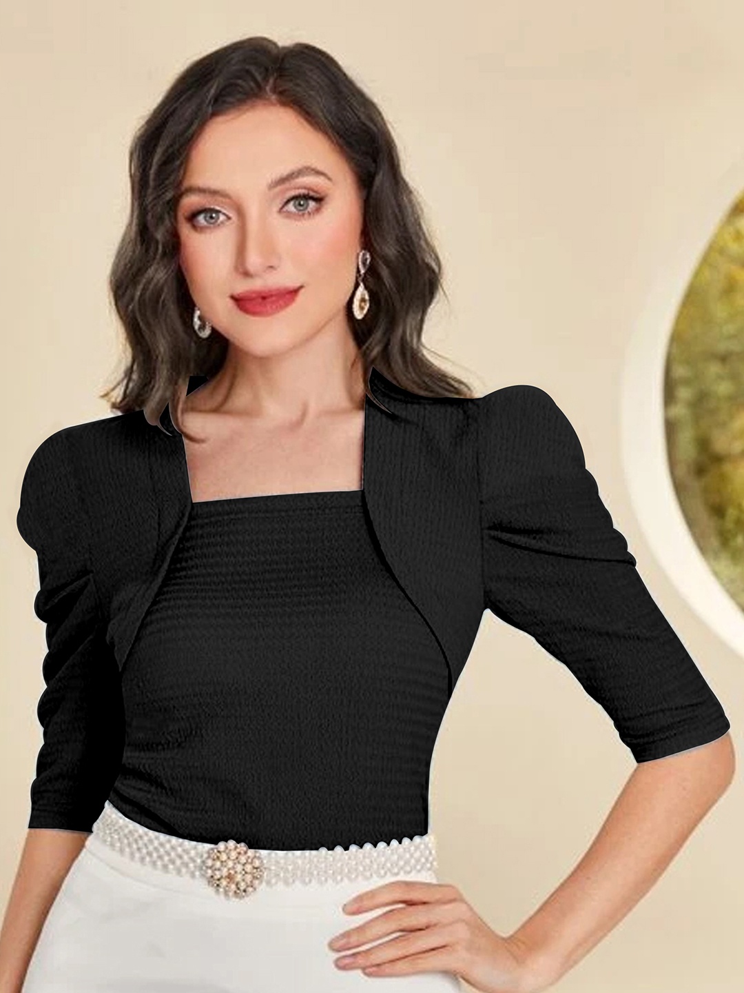 

RAJOVATI Square Neck Fitted Cotton Top, Black