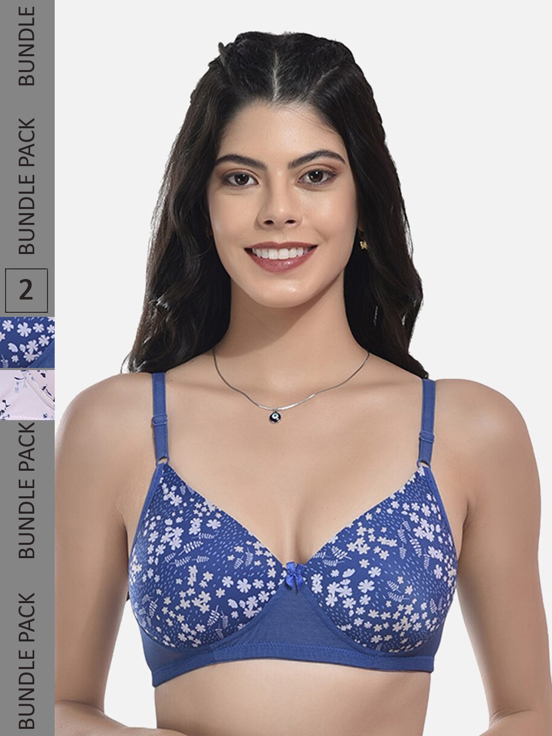 

StyFun Pack Of 2 Printed Full Coverage Lightly Padded Non-Wired Bra With All Day Comfort, Blue