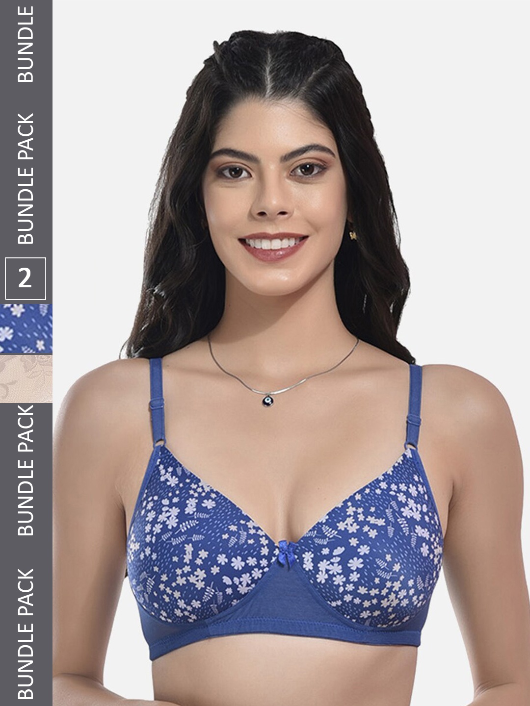 

StyFun Pack of 2 Floral Full Coverage Lightly Padded Bra With All Day Comfort, Blue