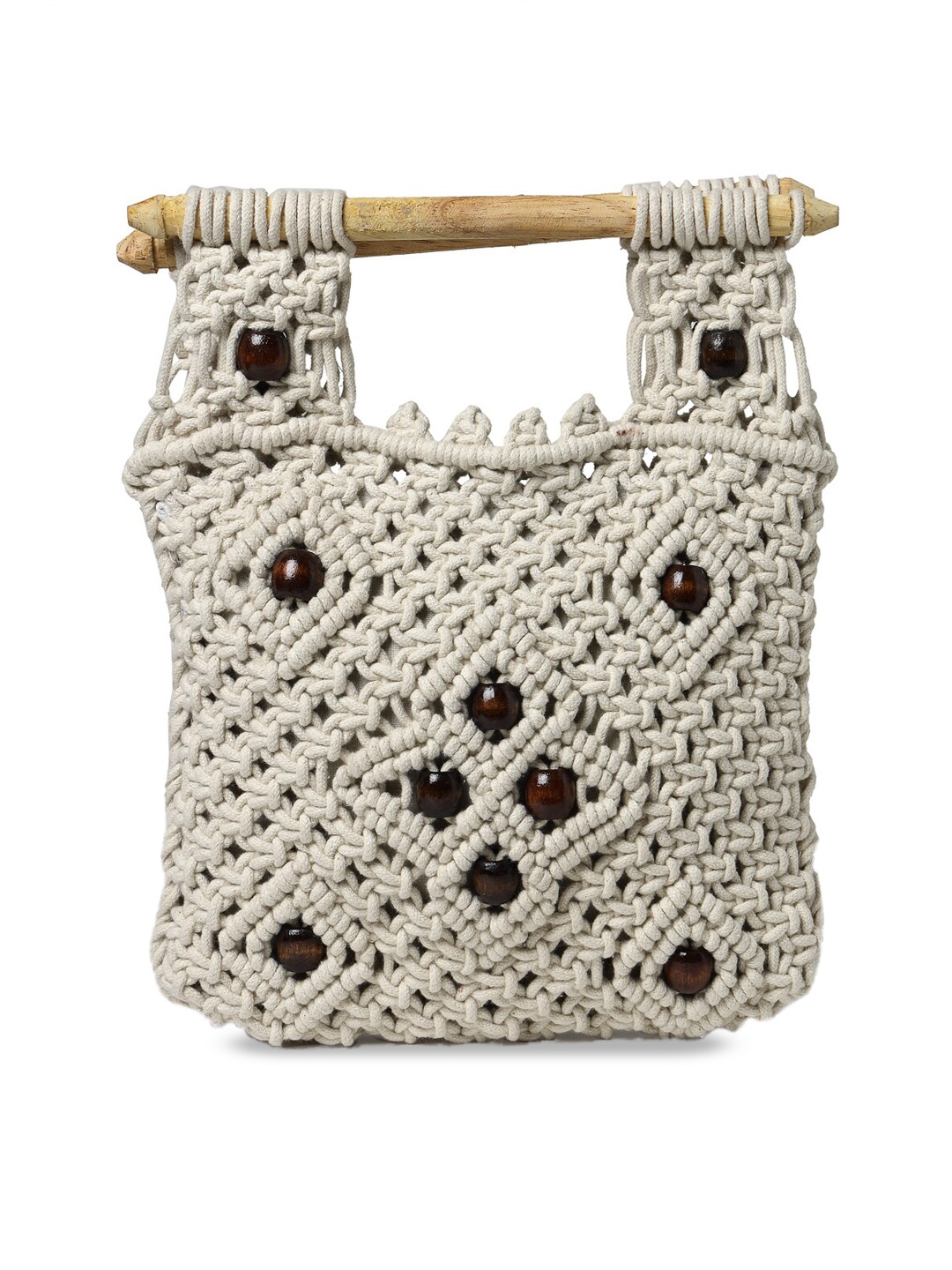 

FABINALIV Self Design Cotton Handheld Bag, Off white