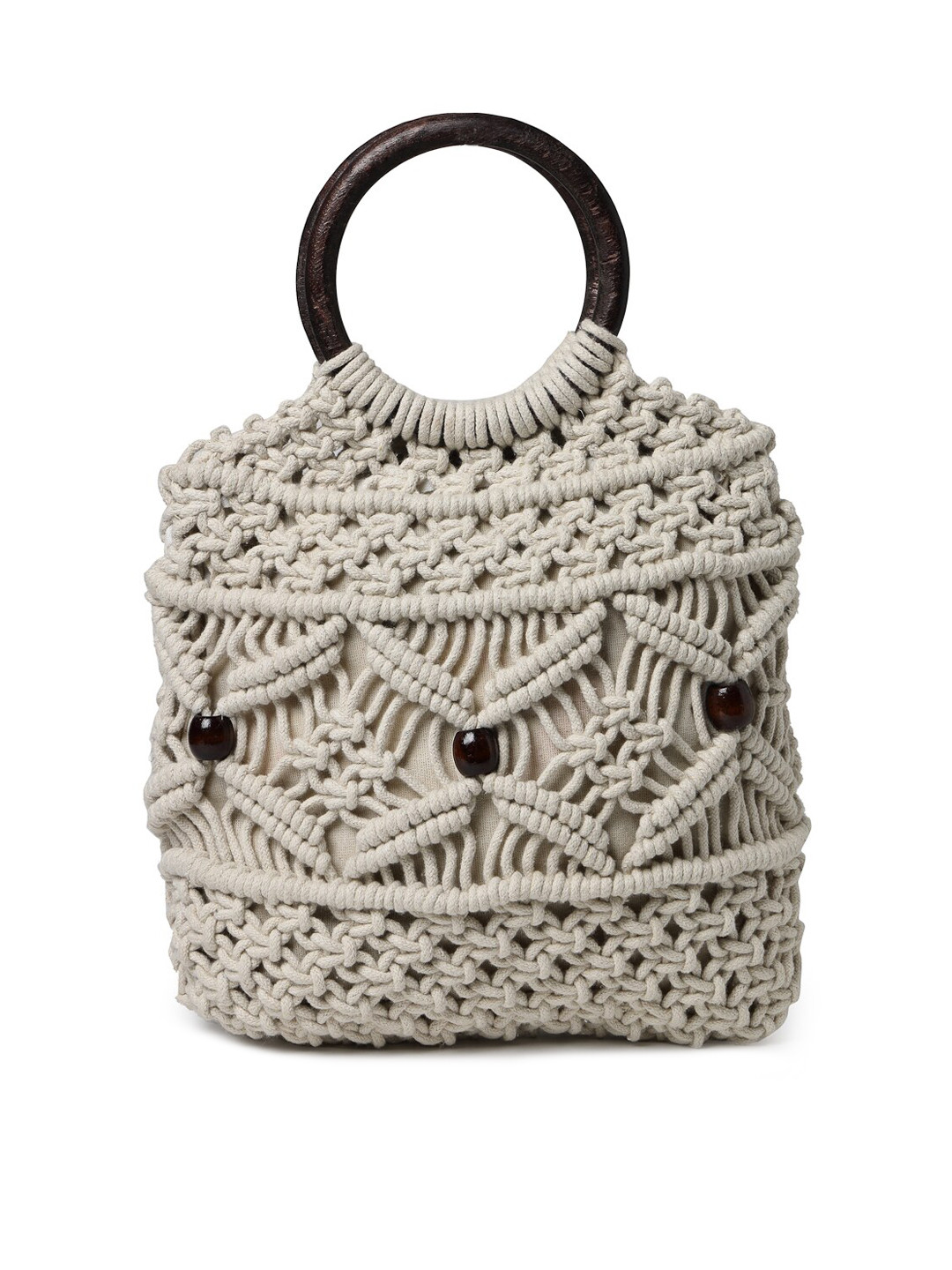 

FABINALIV Self Design Cotton Handheld Bag, Off white