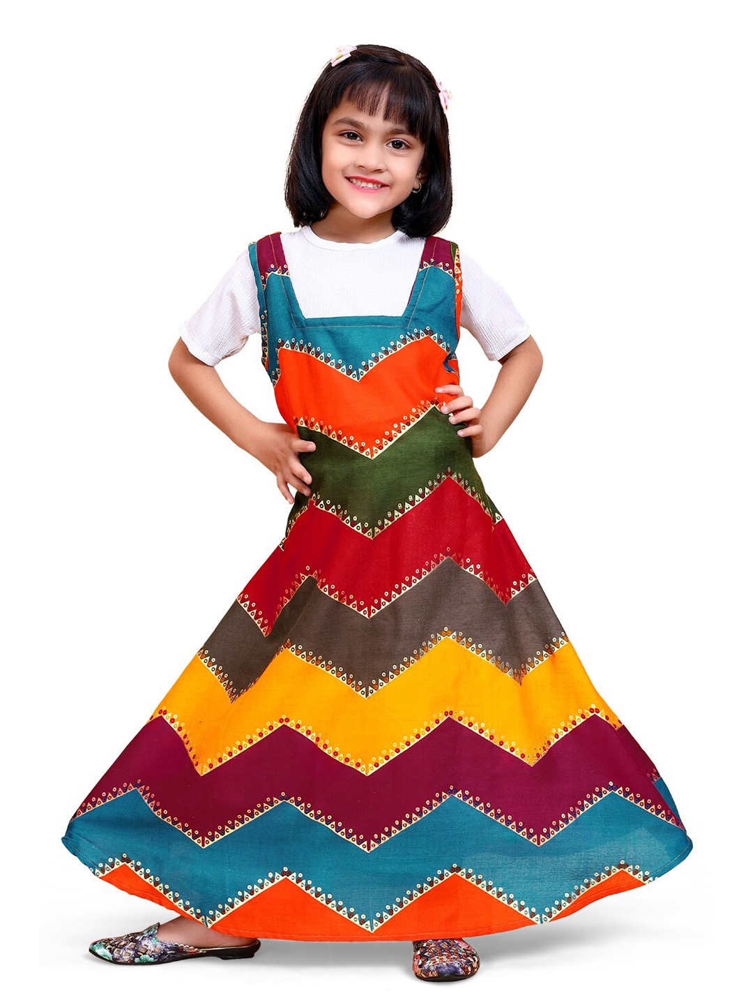 

BAESD Girls Colourblocked Square Neck Fit & flare Pure Cotton Maxi Dress, Blue