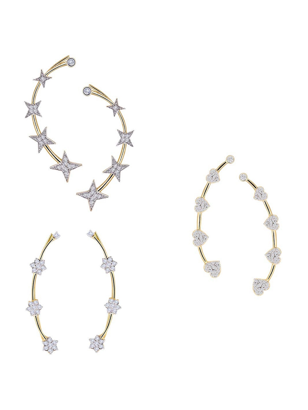 

The Pari Set Of 3 Gold-Plated Amercian Diamond Studded Ear Cuff Earrings