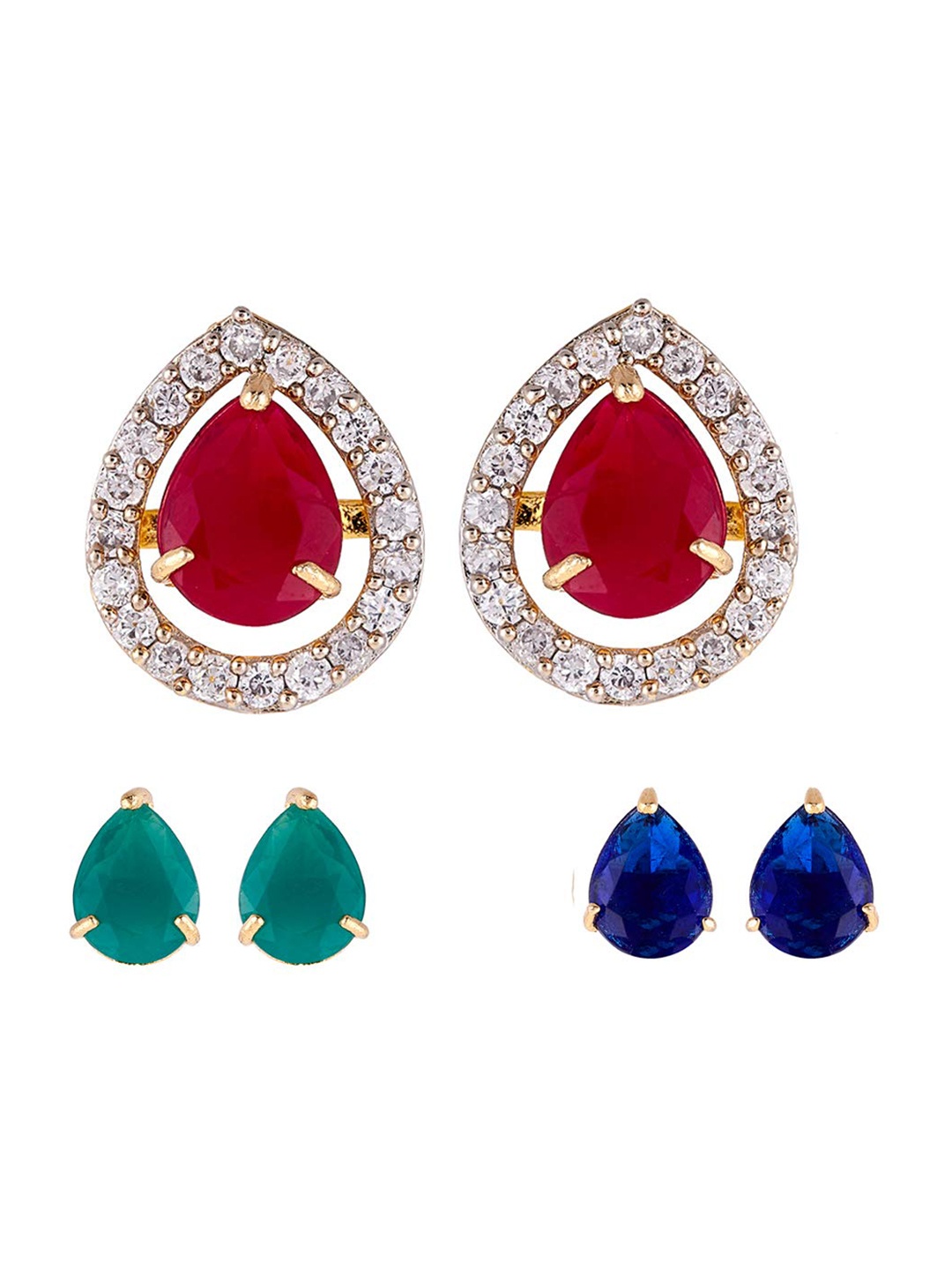 

The Pari Set Of 3 Gold-Plated Amercian Diamond Studded Studs Earrings