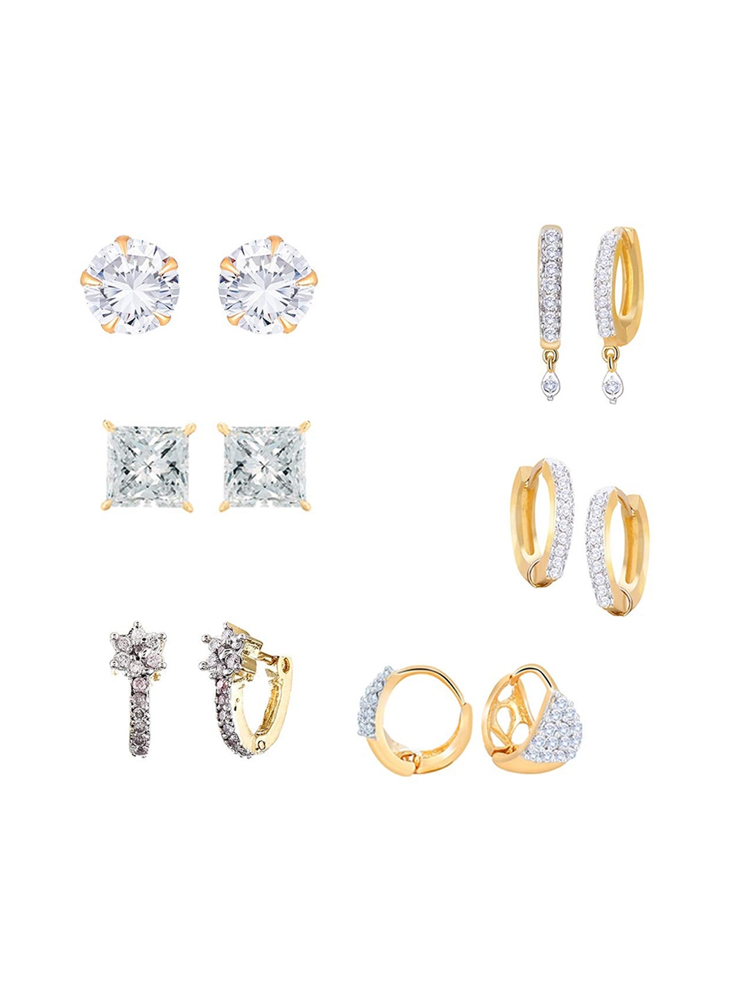 

The Pari Set Of 6 Gold Plated Stone Studded Studs Earrings