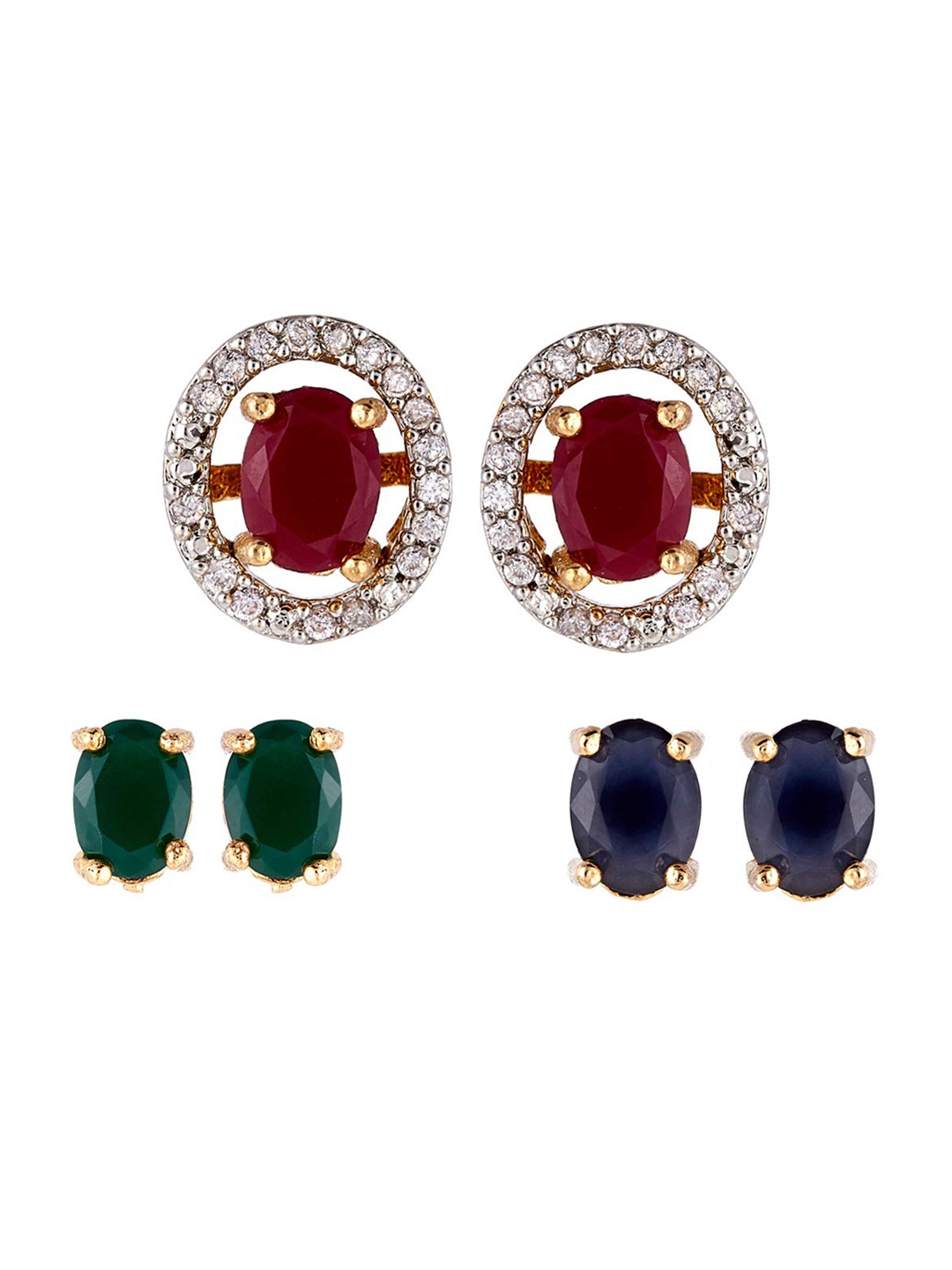 

The Pari Set Of 3 Gold-Plated American Diamond Studs Earrings