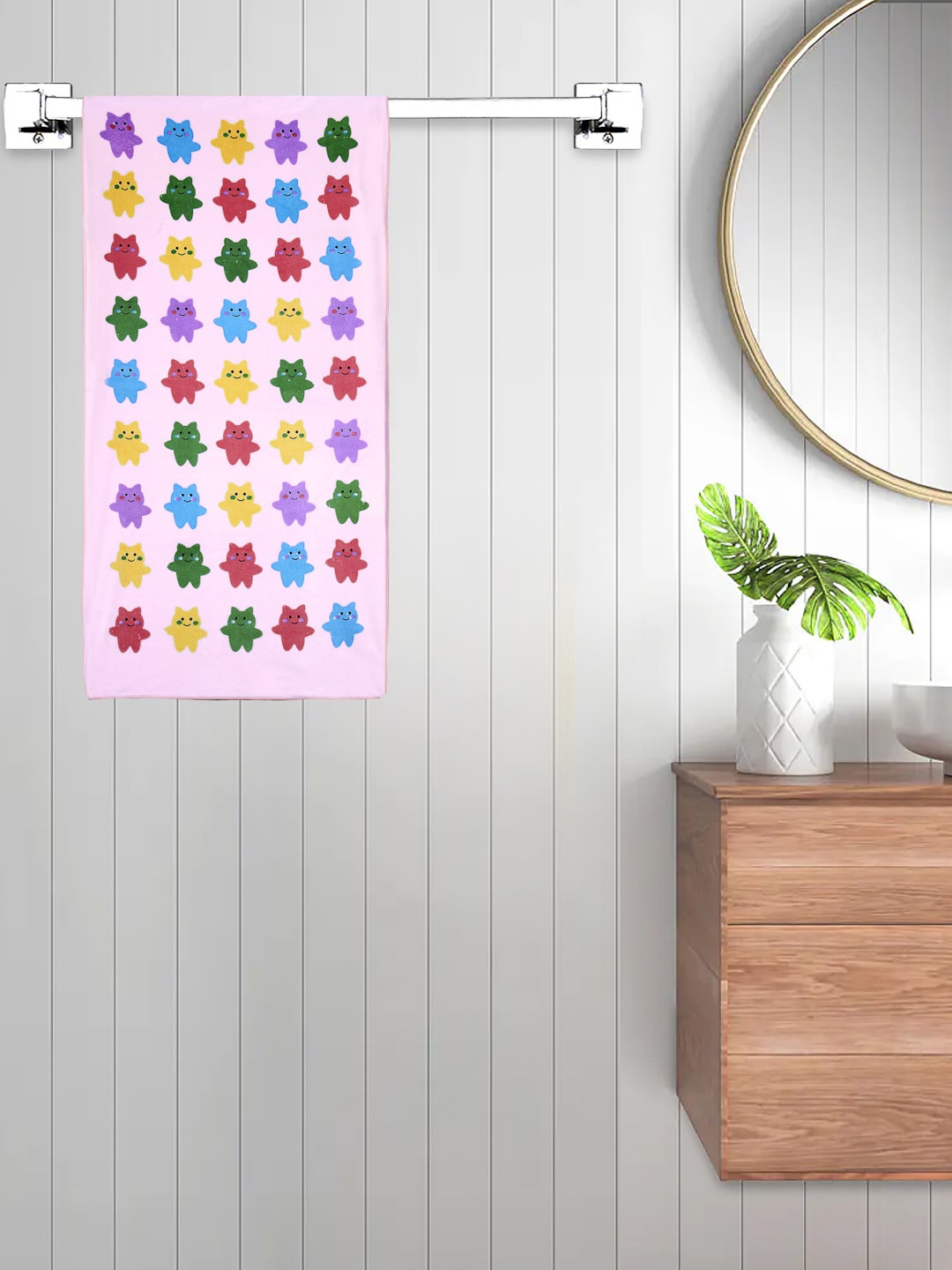 

FABINALIV Kids Pink & Blue Printed 420 GSM Cotton Bath Towel