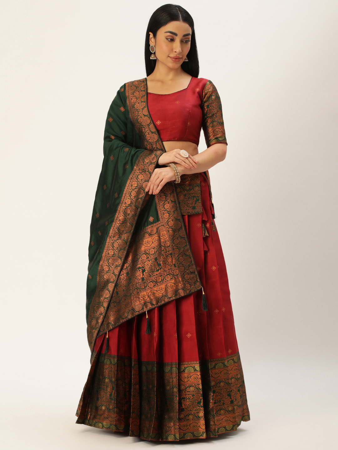 

Fabcartz Woven Design Zari Unstitched Lehenga & Blouse With Dupatta, Maroon