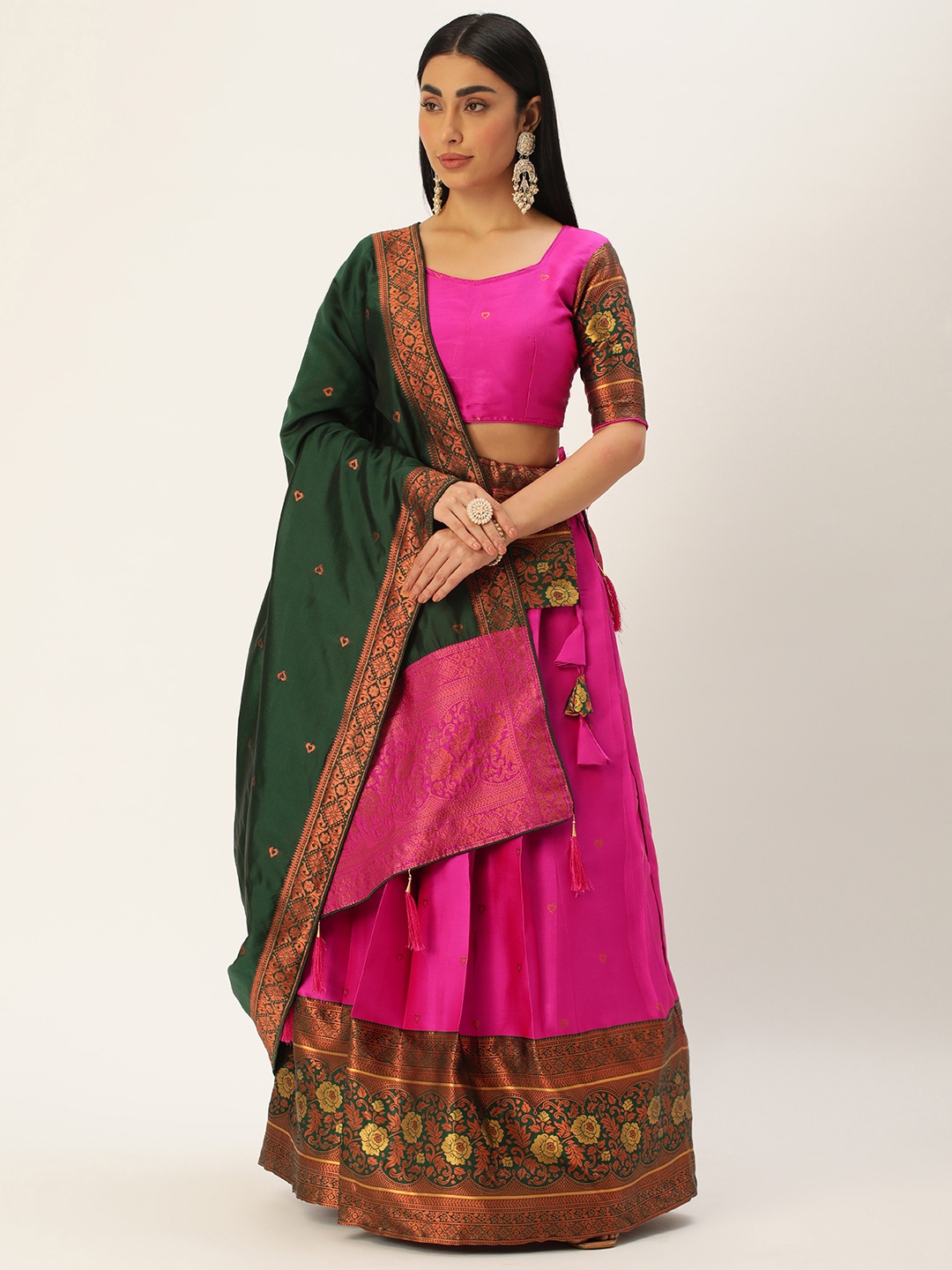 

Fabcartz Woven Design Zari Unstitched Lehenga & Blouse With Dupatta, Pink