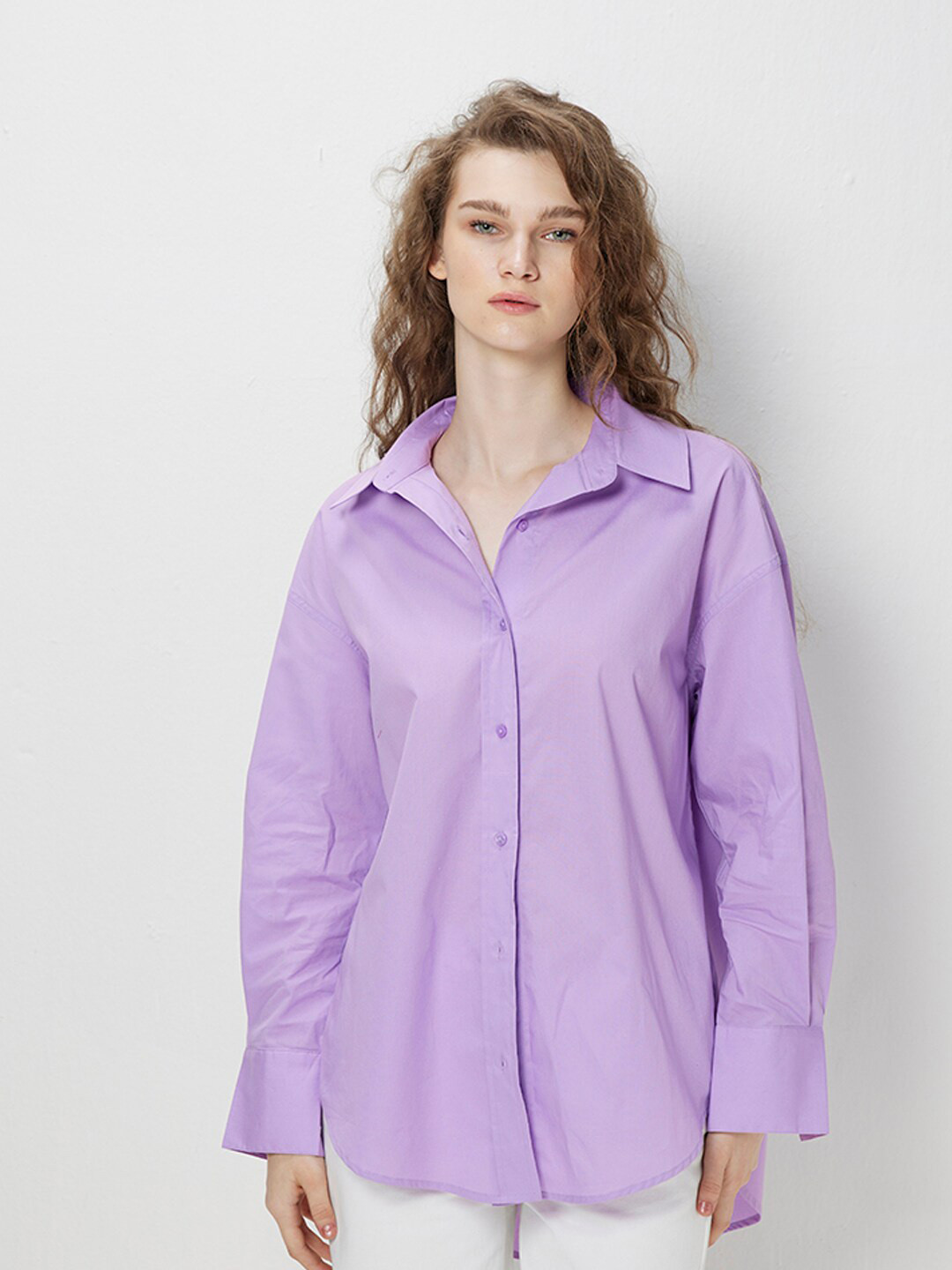 

COVER STORY Lavender Curved Hemline Casual Shirt