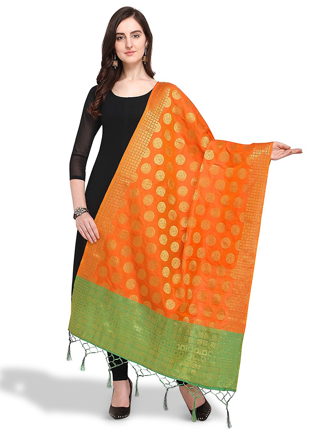 

KALINI Ethnic Motifs Woven Design Dupatta With Zari, Orange