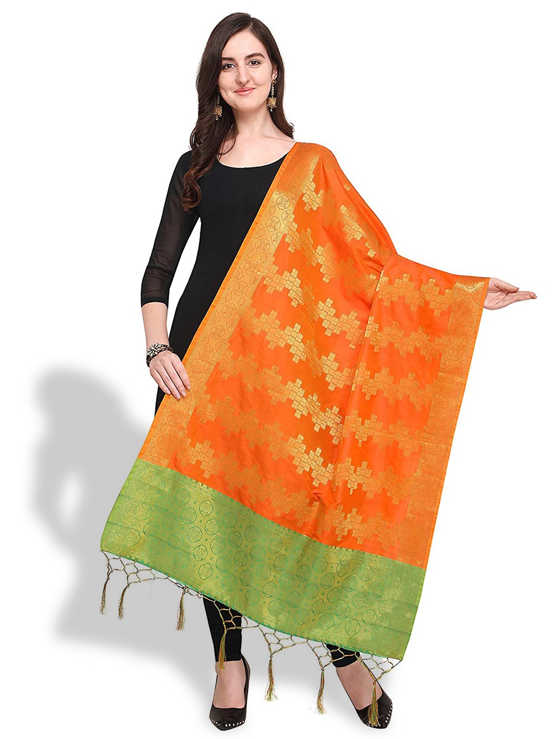 

KALINI Woven Design Dupatta With Zari, Orange