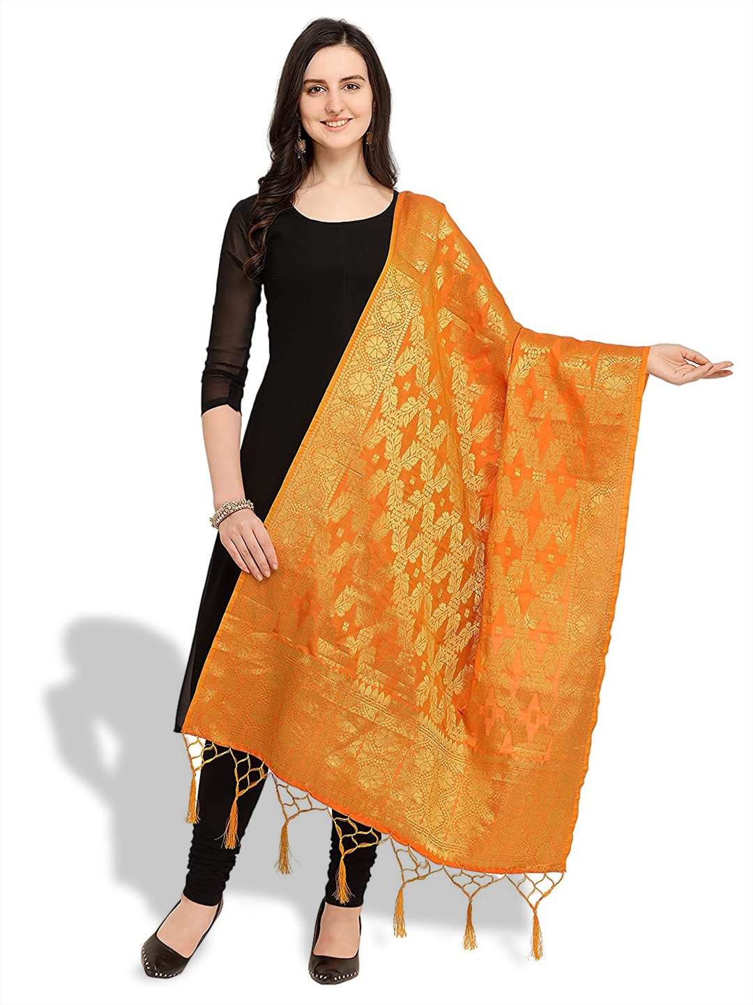 

KALINI Woven Design Dupatta With Zari, Orange