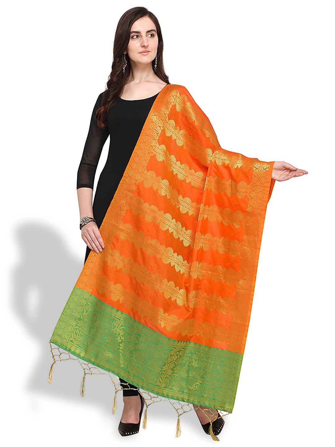 

KALINI Ethnic Motifs Woven Design Dupatta With Zari, Orange