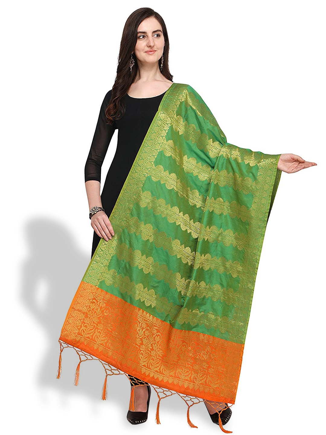 

KALINI Abstract Woven Design Dupatta With Zari, Green
