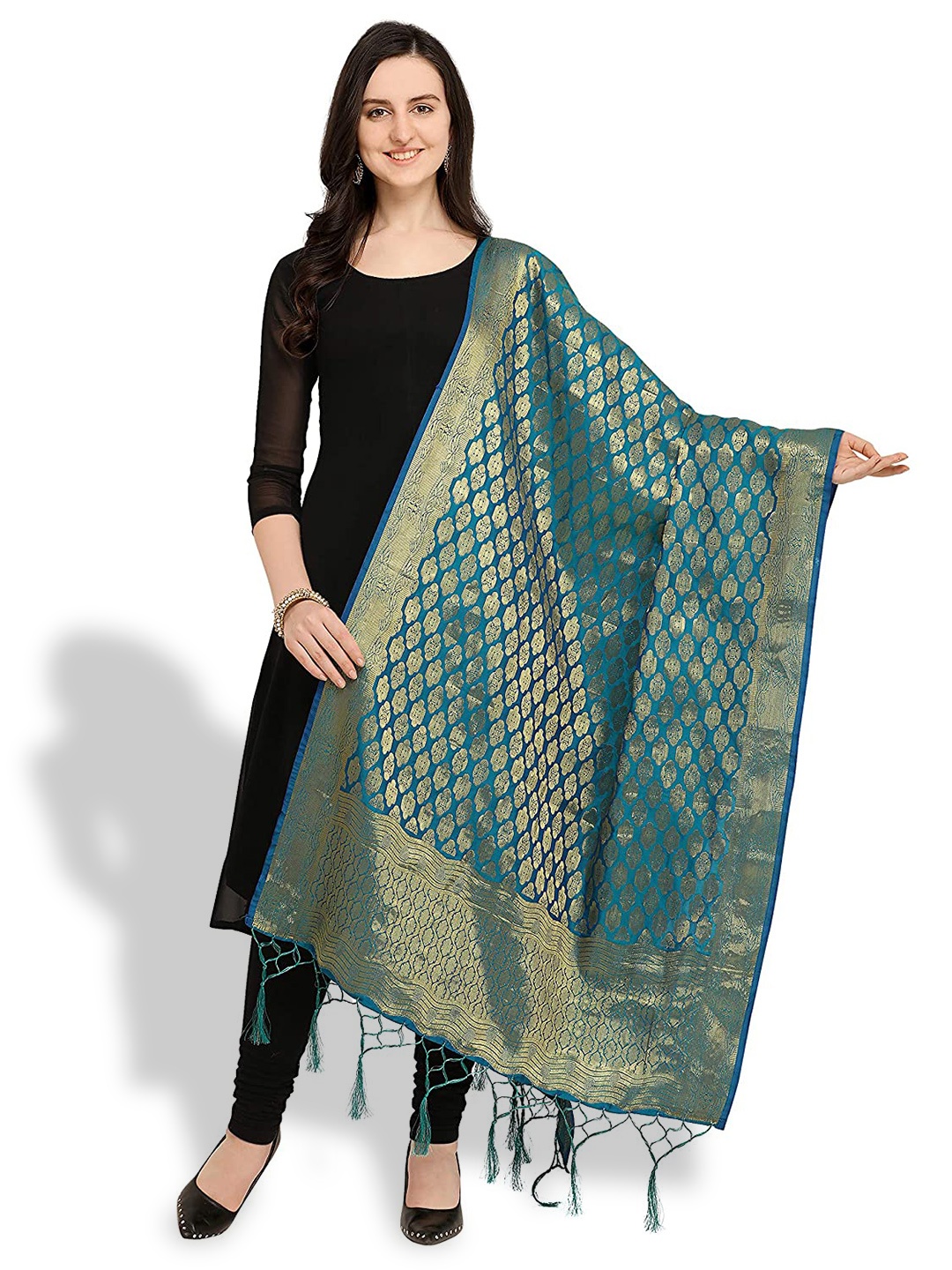 

KALINI Ethnic Motifs Woven Design Dupatta With Zari, Blue