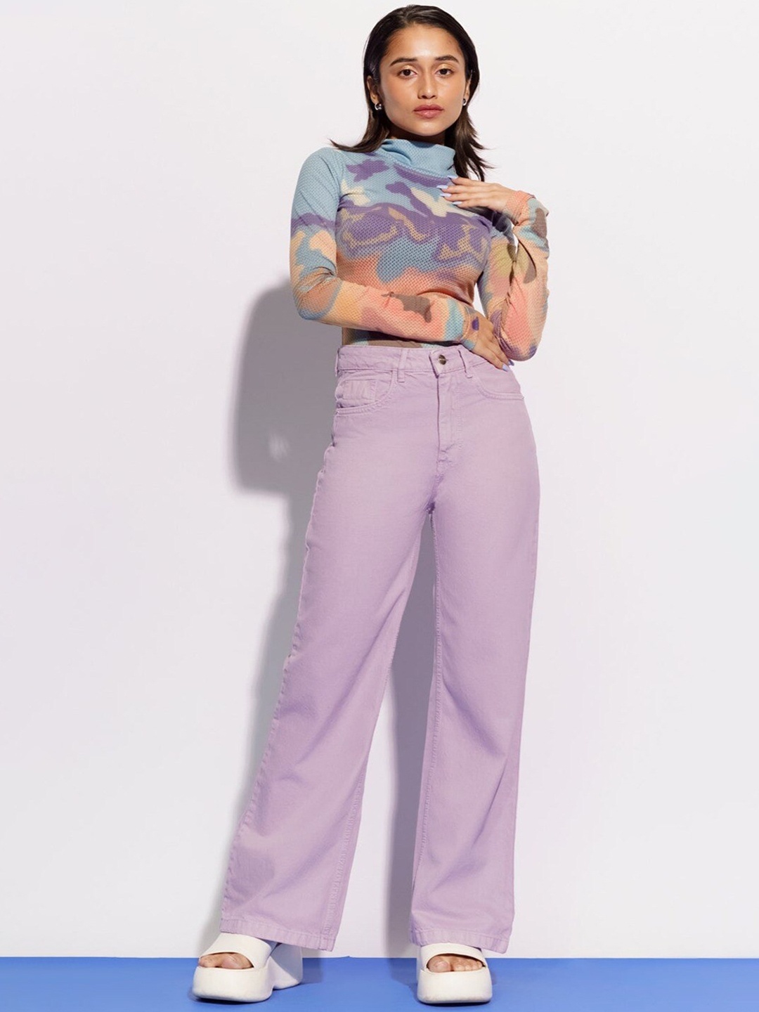 

FREAKINS Purple Women Straight Fit High-Rise Clean Look Jeans