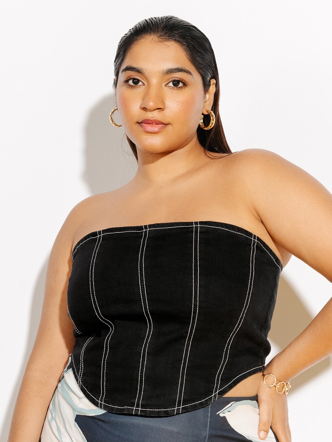 

FREAKINS Black Striped Crop Tube Top