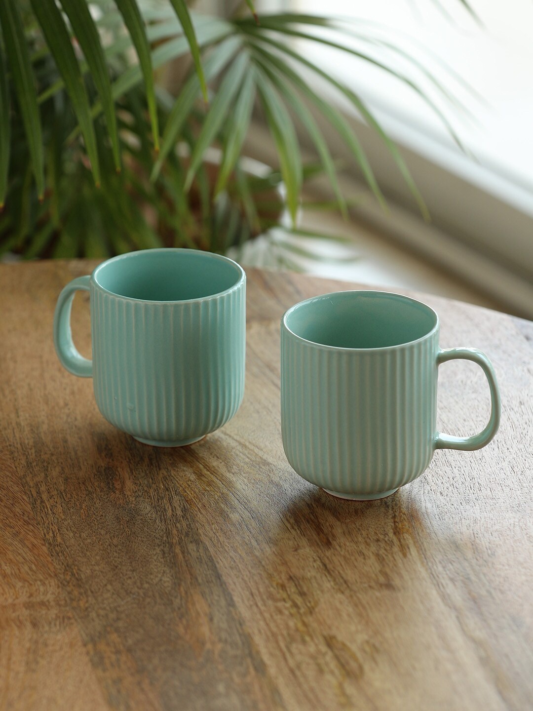 

ExclusiveLane 2 Pcs Green Textured Ceramic Matte Coffee Mug
