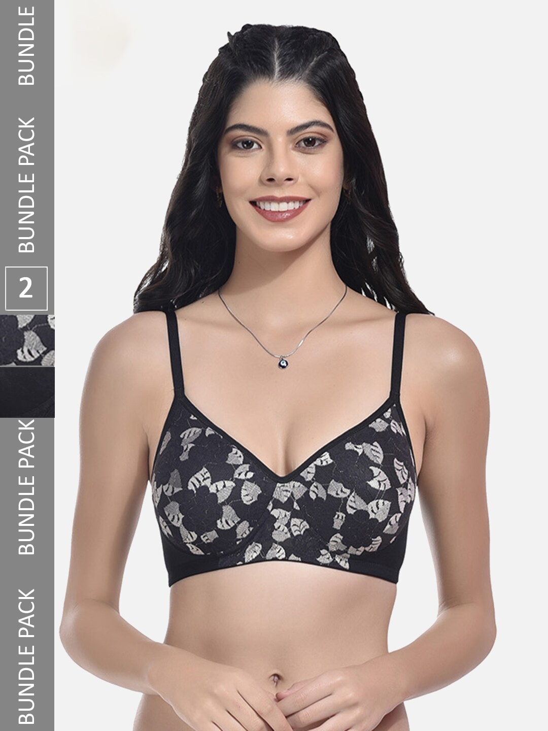 

StyFu Pack Of 2 Non-wired Lightly Padded Seamless Everyday Bra All Day Comfort, Black