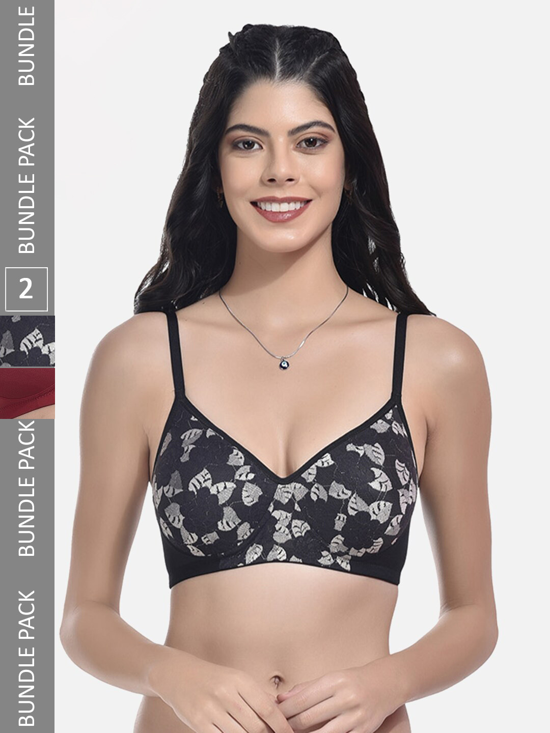 

StyFun Pack Of 2 Full Coverage Lightly Padded Non-Wired Bra With All Day Comfort, Black