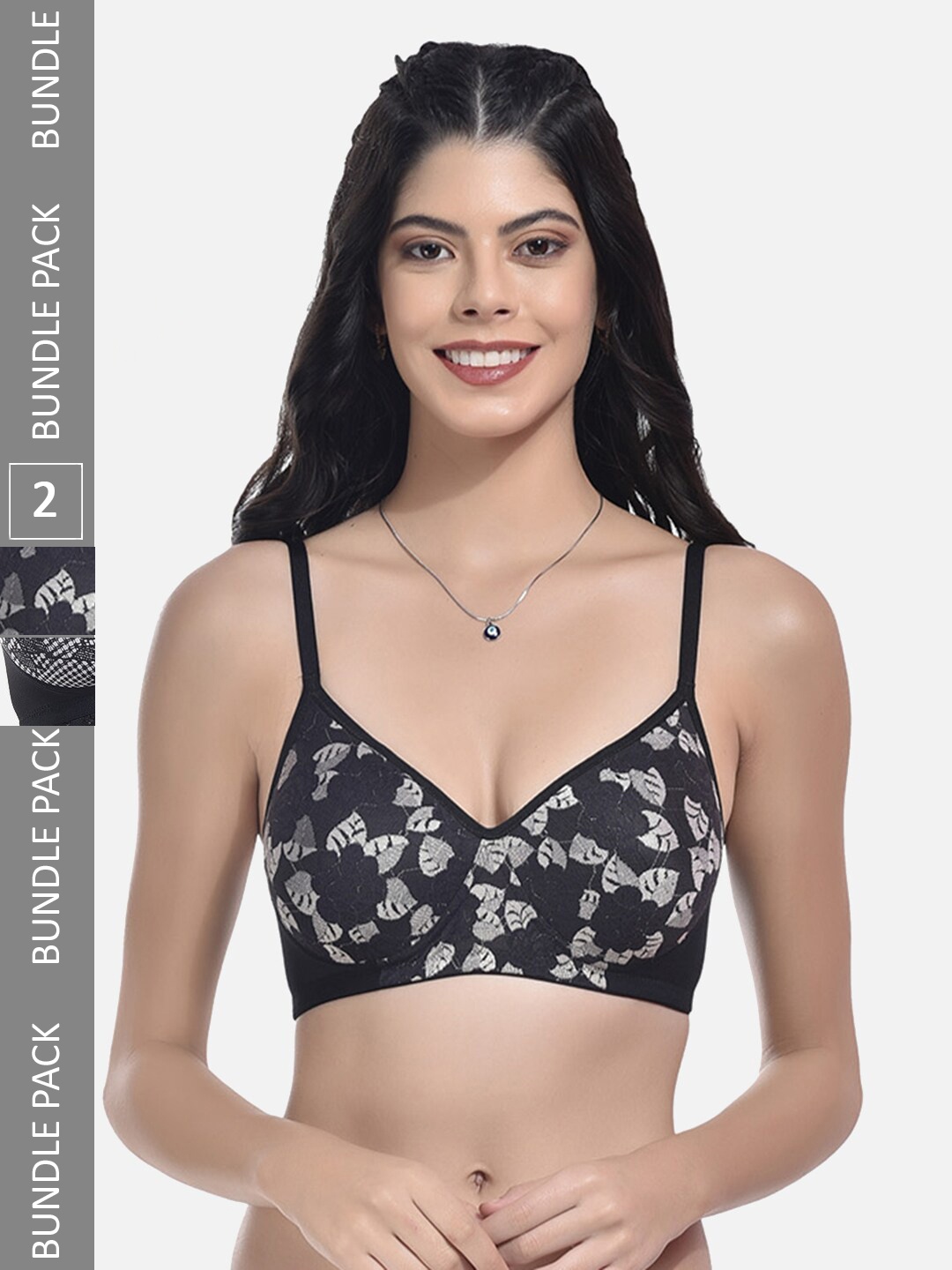 

StyFun Pack of 2 Self Design Full Coverage Lightly Padded Bra With All Day Comfort, Black