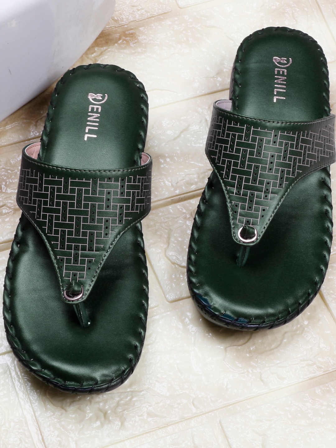 

Denill Textured Open Toe Flats, Olive