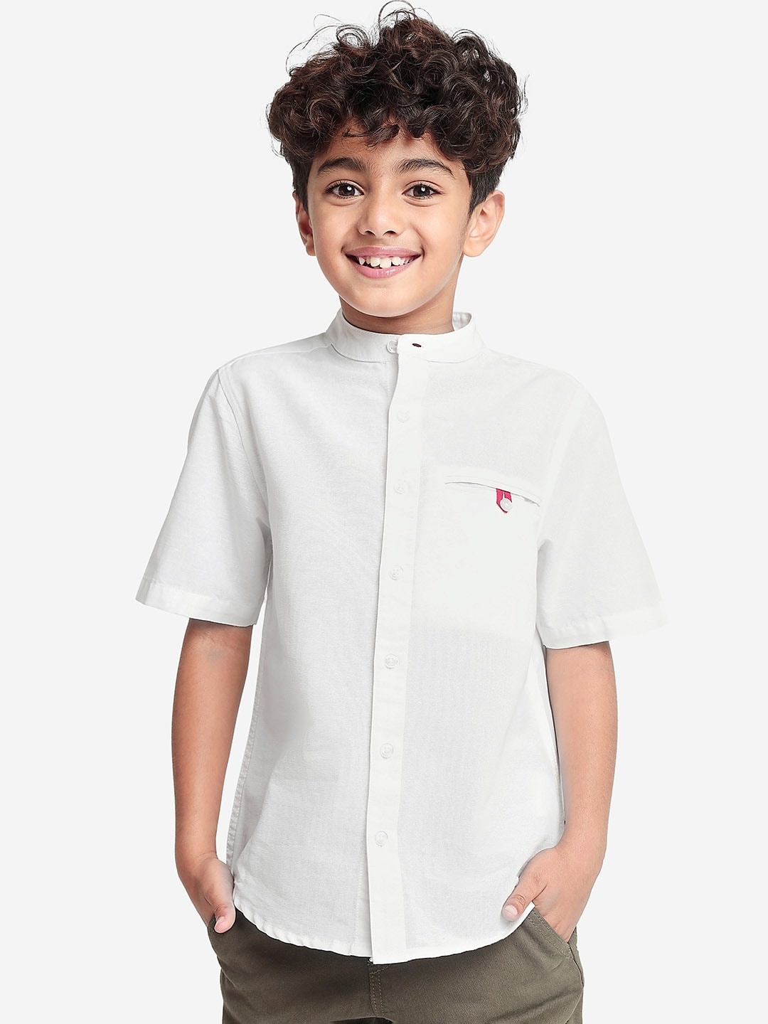 

BONKIDS Boys Standard Band Collar Cotton Casual Shirt, White