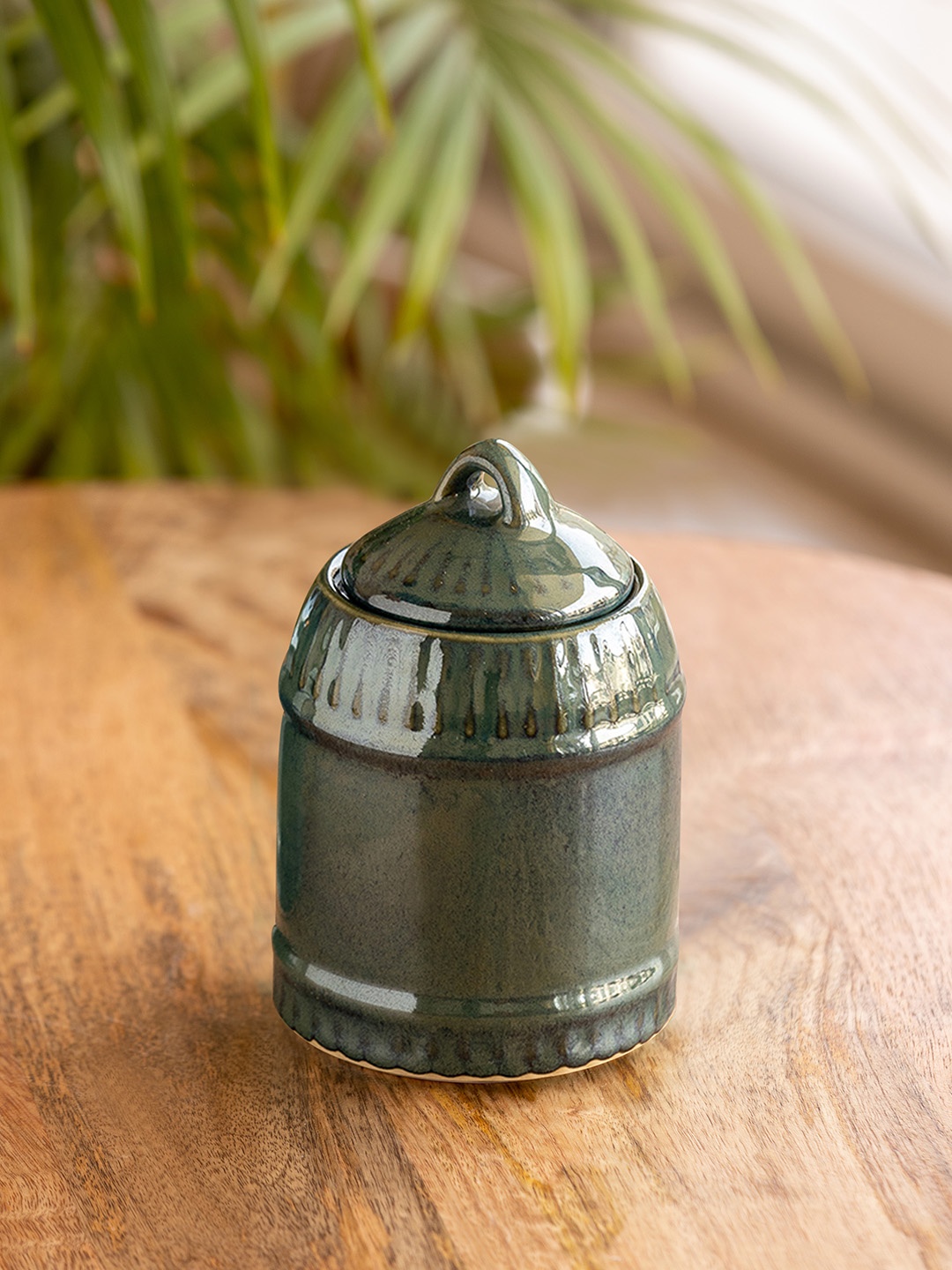 

ExclusiveLane Green Ceramic Kitchen Storage Jar