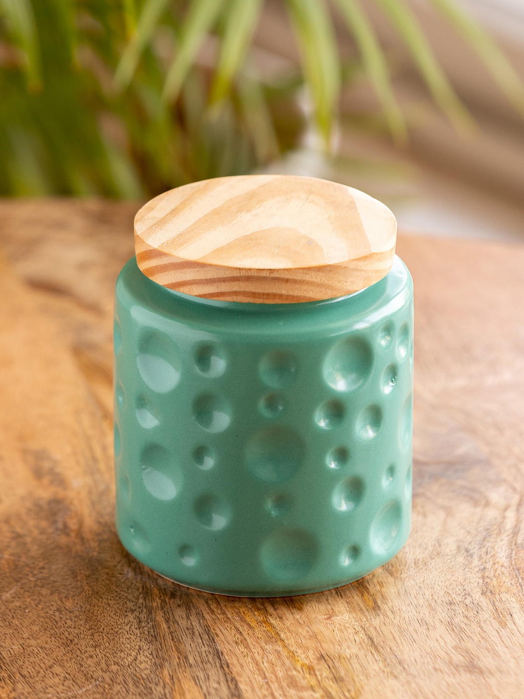 

ExclusiveLane Green & Brown Textured Ceramic Storage Jar 720ml