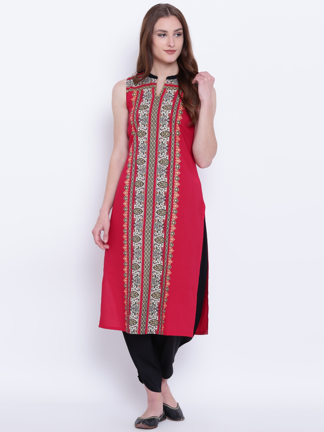 

AURELIA Women Red Printed Straight Kurta