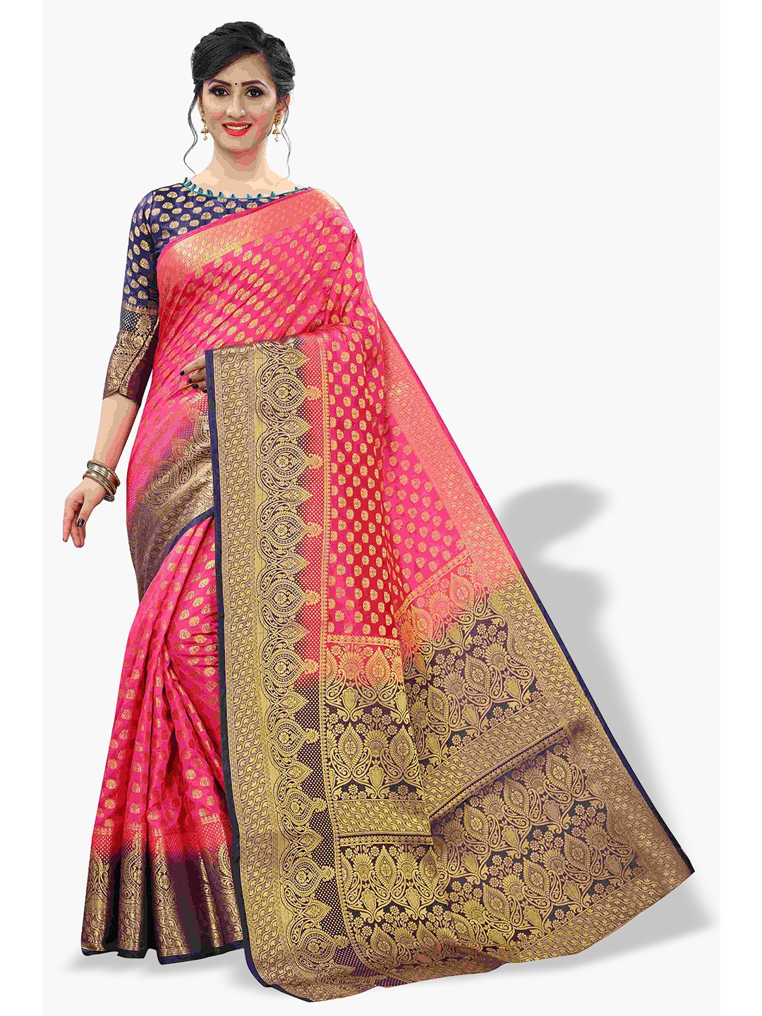 

MAGMINA Ethnic Motif Zari Pure Silk Banarasi Saree With Blouse Piece, Pink