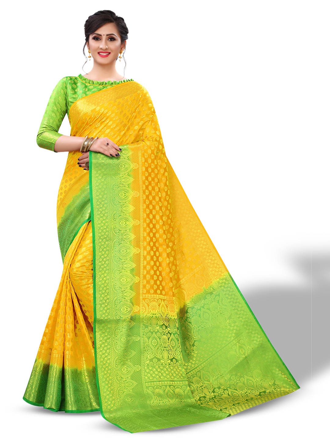 

MAGMINA Ethnic Motif Zari Pure Silk Banarasi Saree With Blouse Piece, Yellow