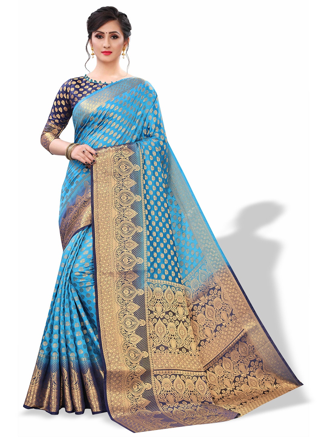 

MAGMINA Ethnic Motif Zari Pure Silk Banarasi Saree With Blouse Piece, Blue