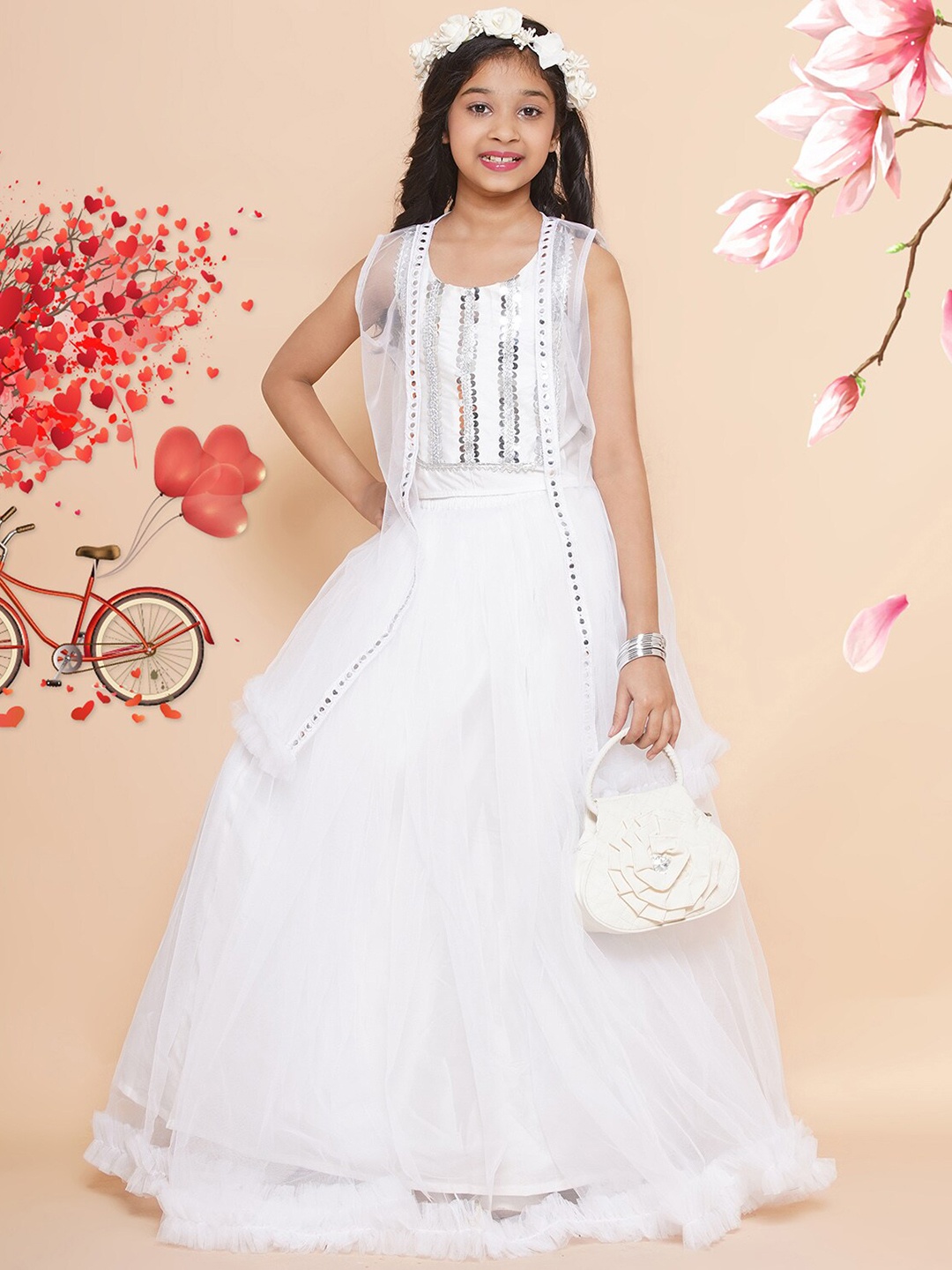 

Modish Couture Girls Seqiunned Ready to Wear Lehenga Choli, White