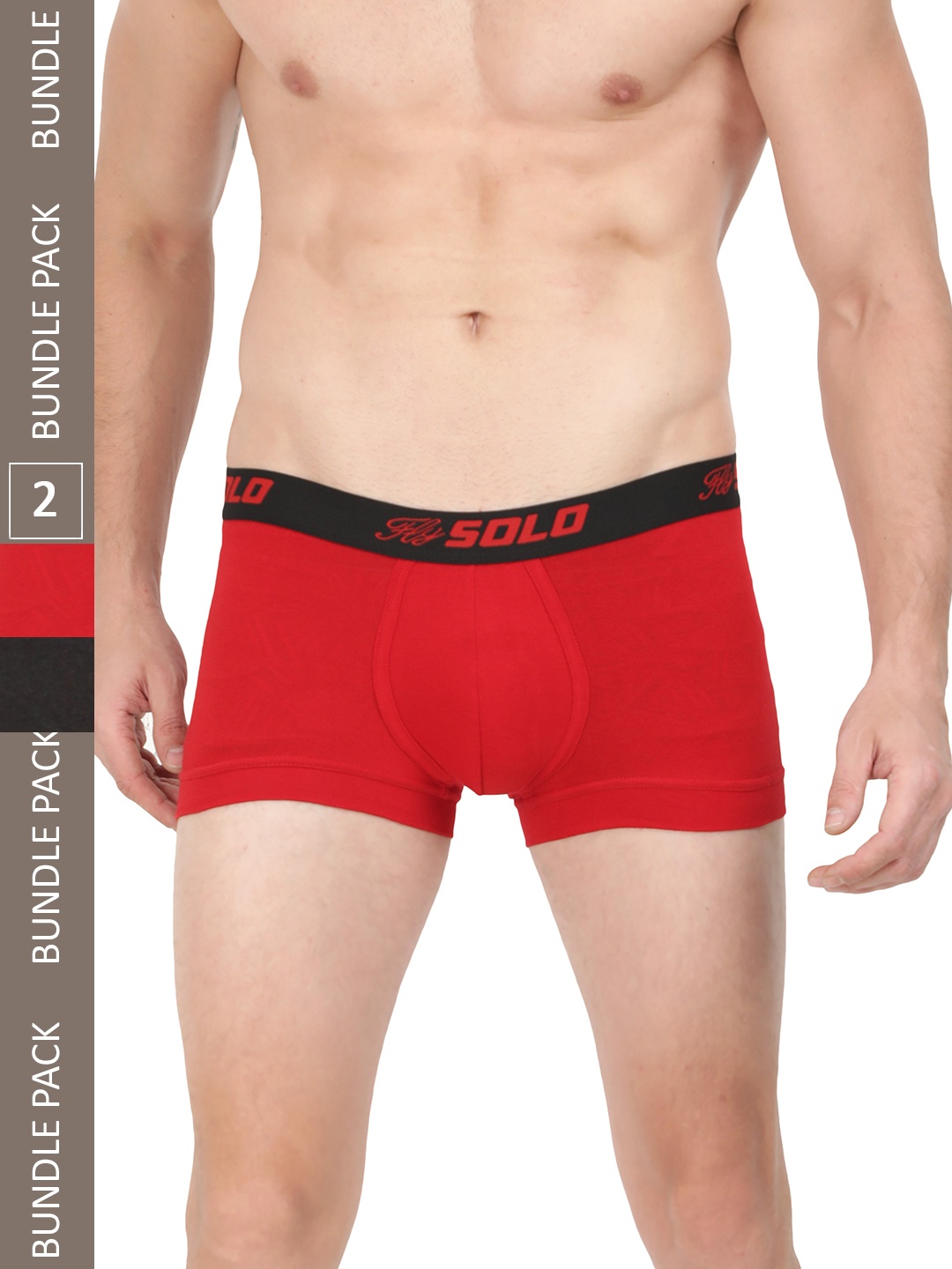 

SOLO Pack Of 2 Ergonomic 3D Pouch Stretch Short Trunks SGrip-2-BK-RD-75, Black