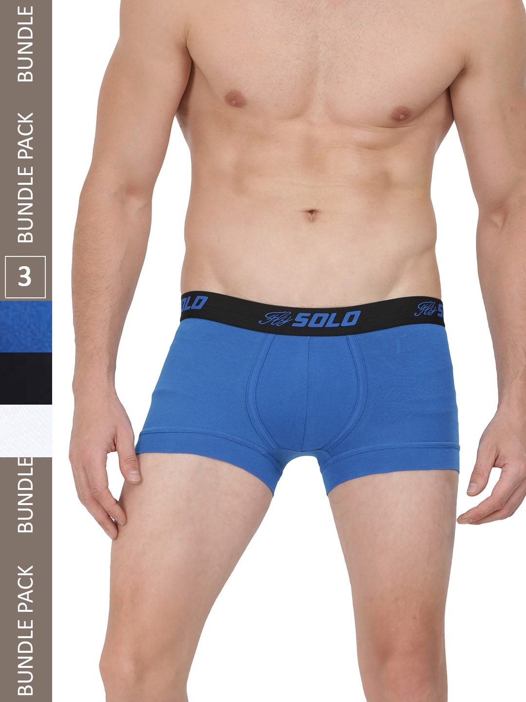 

SOLO Pack Of 3 Ergonomic 3D Pouch Cotton Stretch Short Trunks Grip-3-WH-NV-RB-75, White